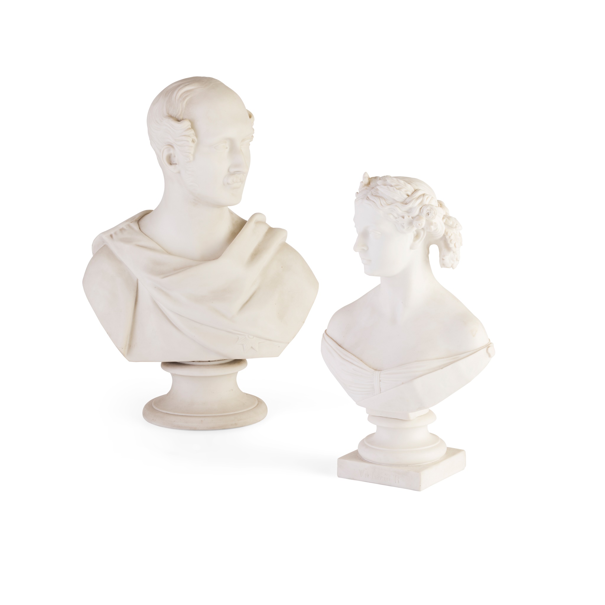 TWO PARIAN BUSTS OF PRINCE ALBERT AND QUEEN VICTORIA
