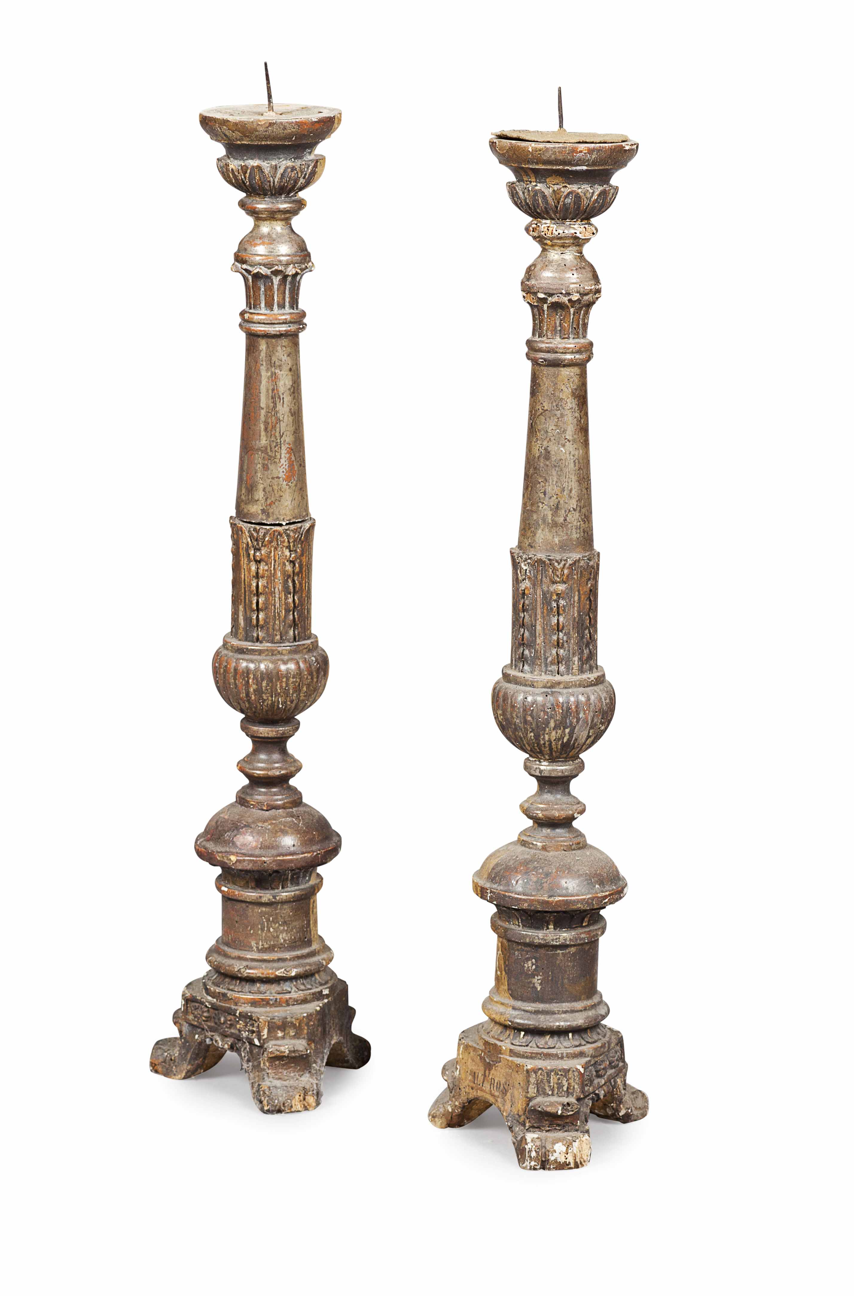 PAIR OF GILTWOOD AND GESSO PRICKET STICKS