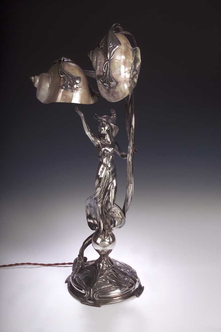 A Moritz Hacker Art Nouveau electroplated table lamp,