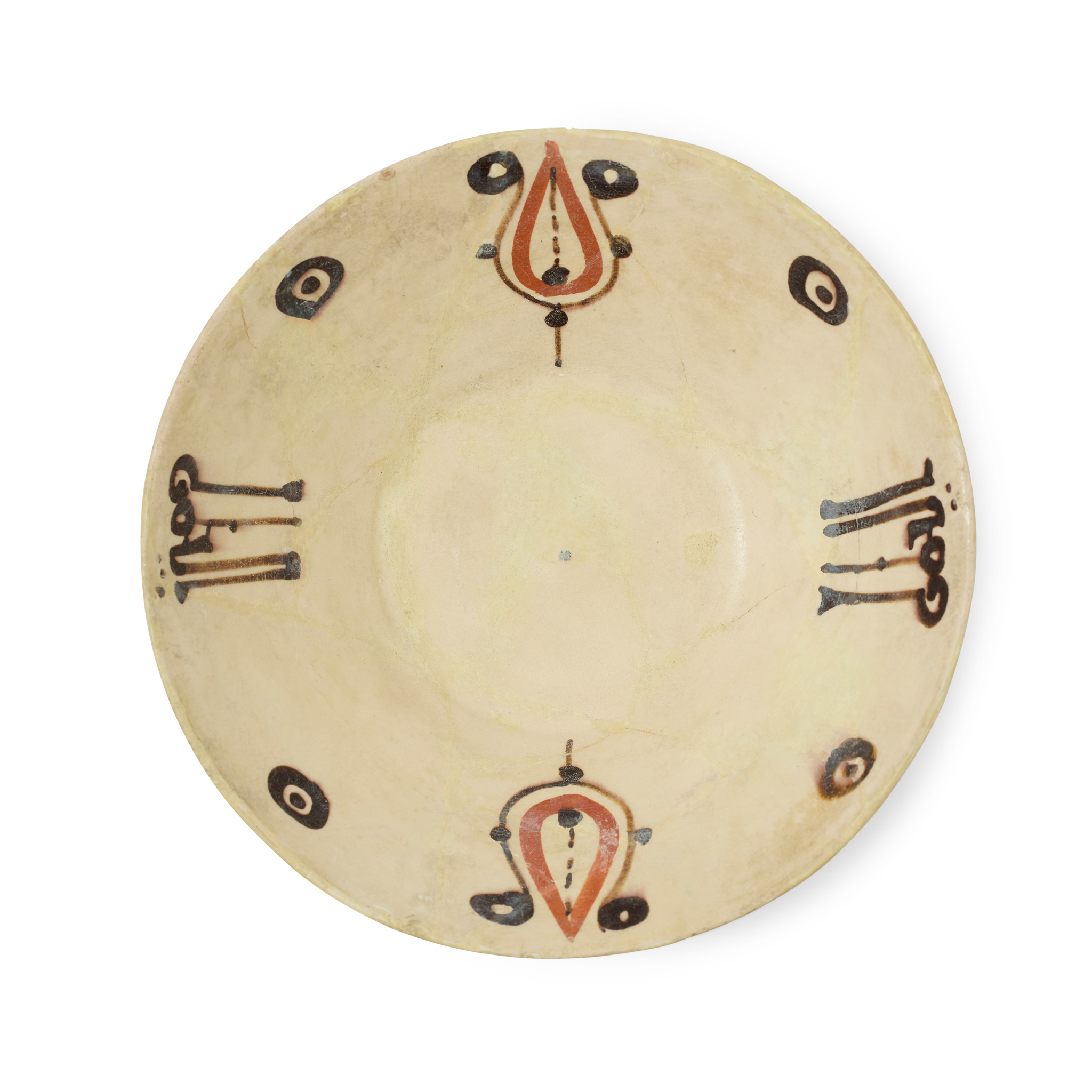 A SAMANID SLIP-PAINTED POTTERY BI-CHROME CALLIGRAPHIC BOWL