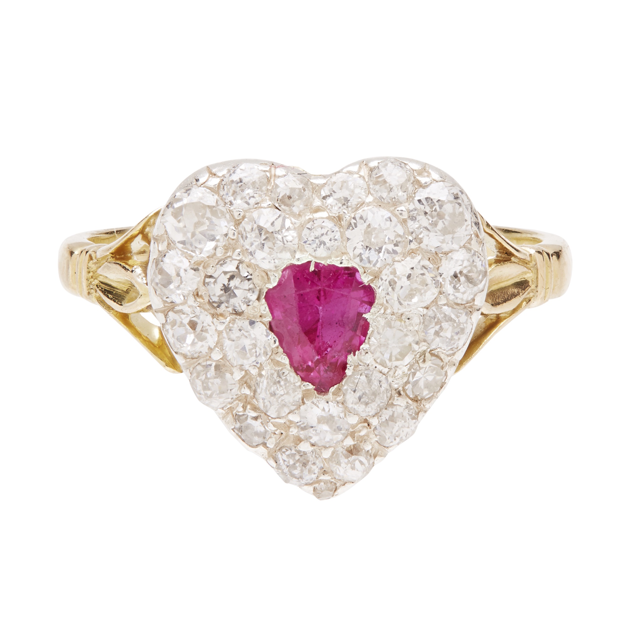 A ruby and diamond set ring