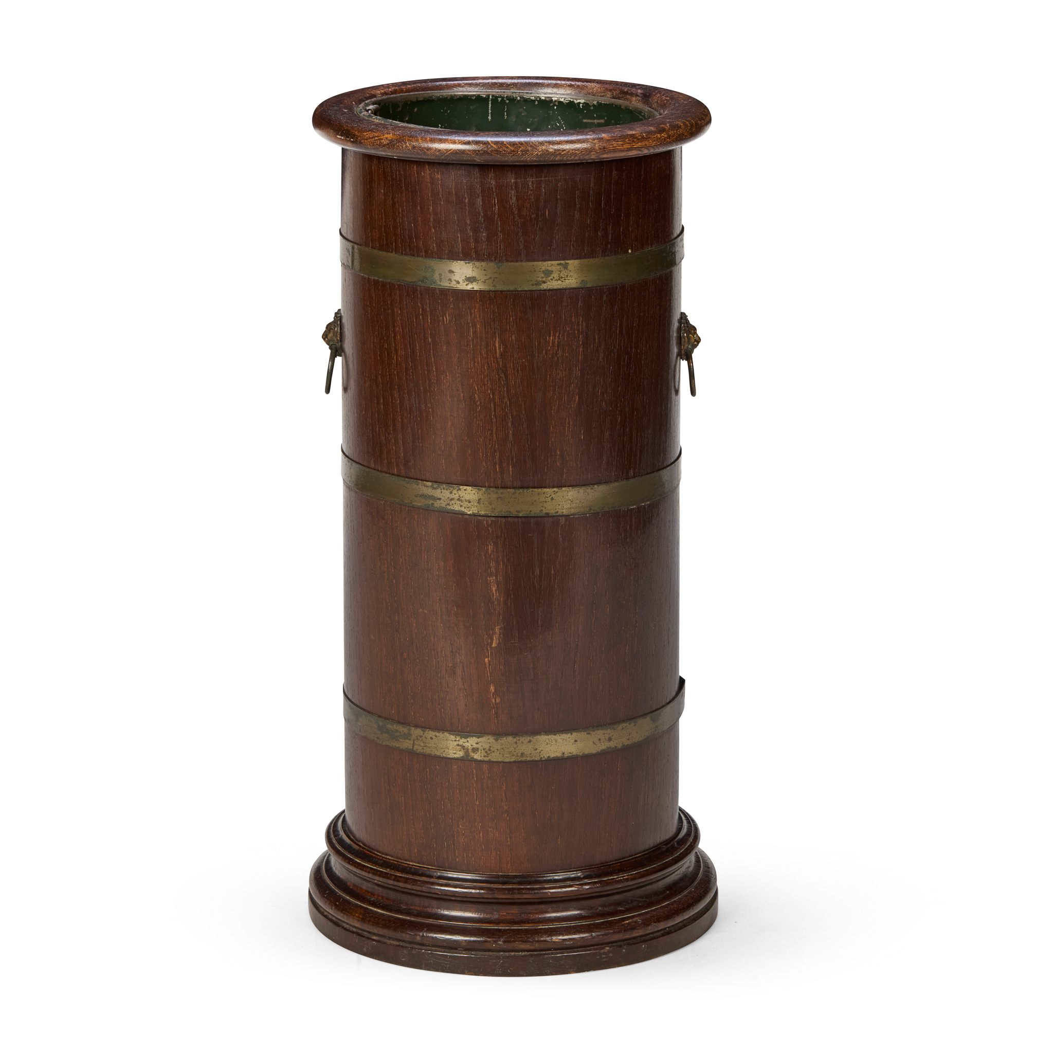 VICTORIAN BRASS BANDED OAK STICK STAND