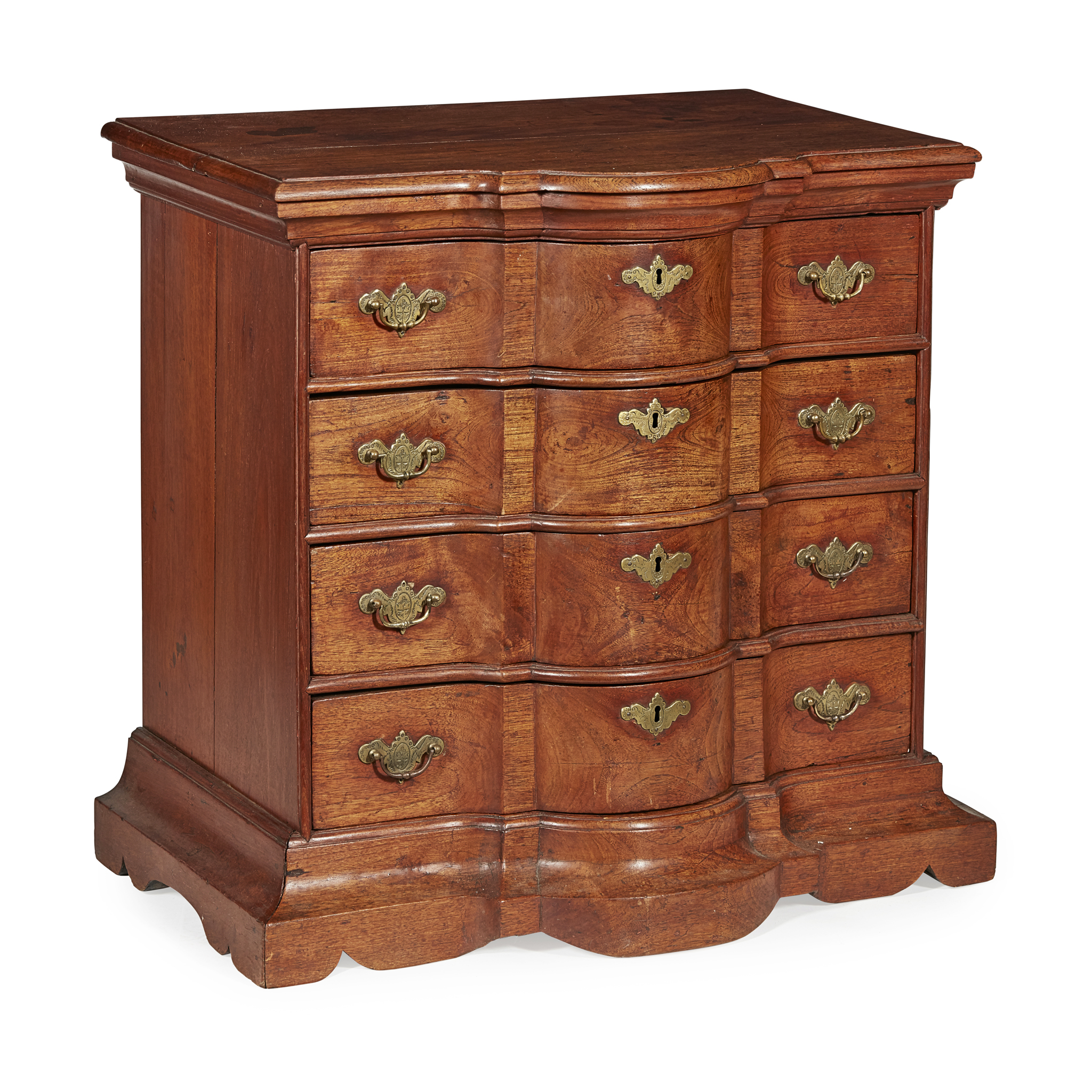 DUTCH COLONIAL PADOUK BLOCK FRONT CHEST OF DRAWERS