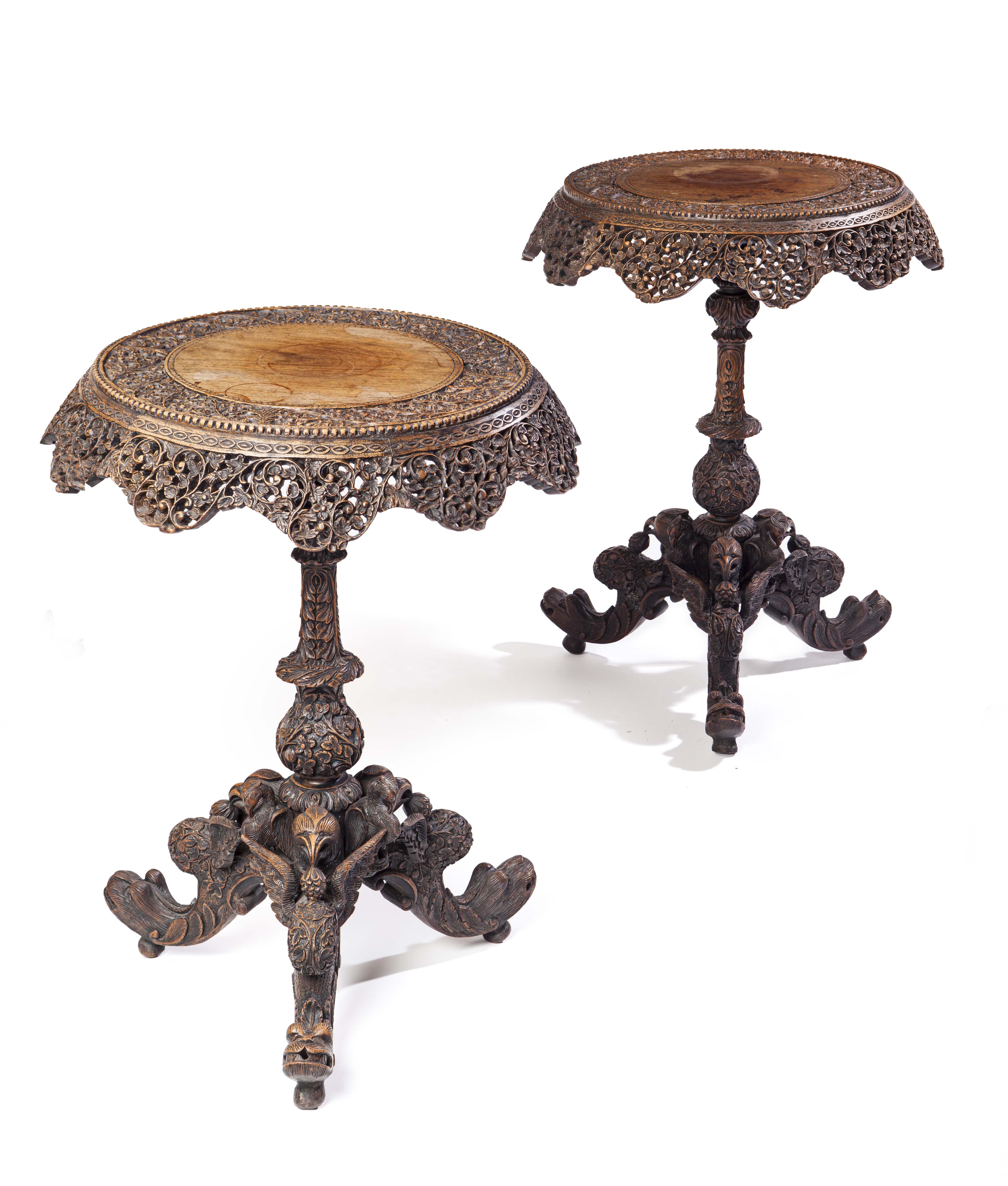 PAIR OF INDIAN HARDWOOD OCCASIONAL TABLES