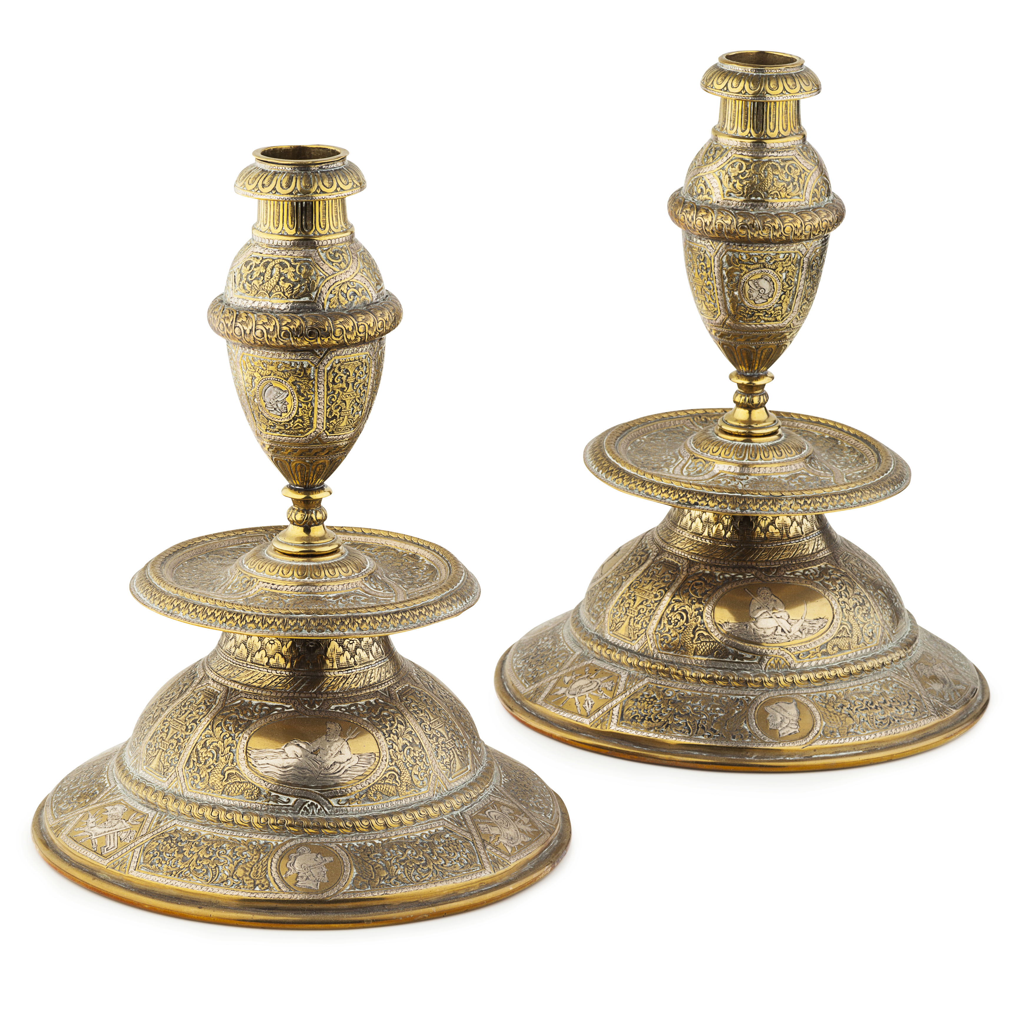 PAIR OF VENETIAN MIXED METAL CANDLESTICKS