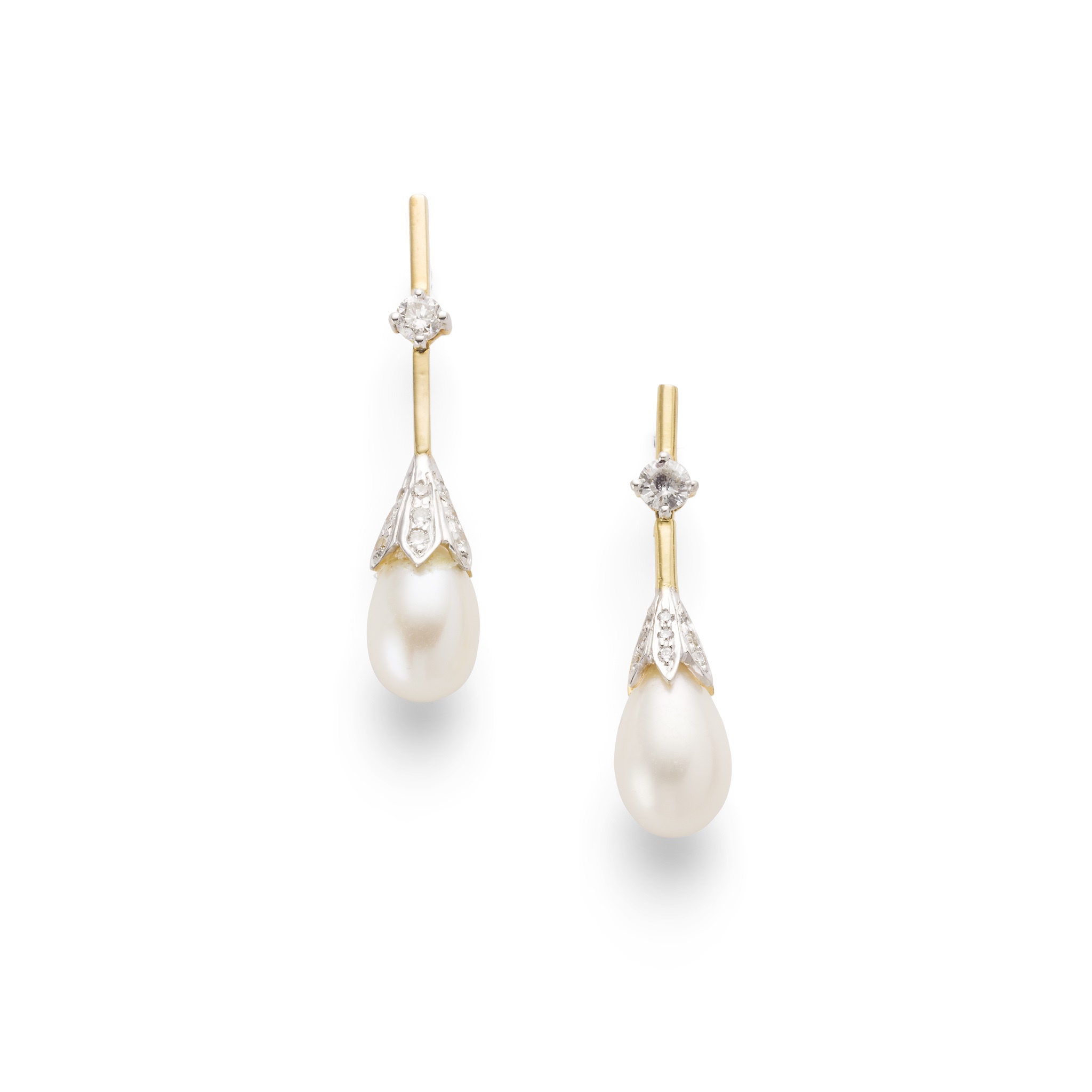 A pair of cultured pearl and diamond earrings