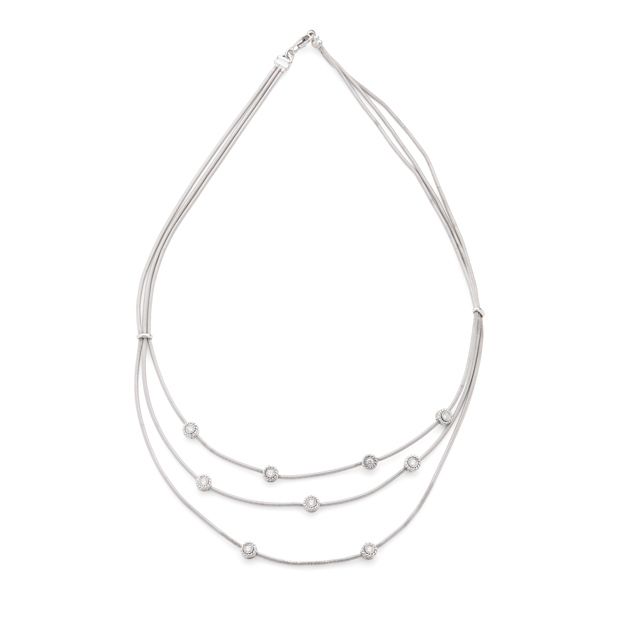 A three-row diamond necklace
