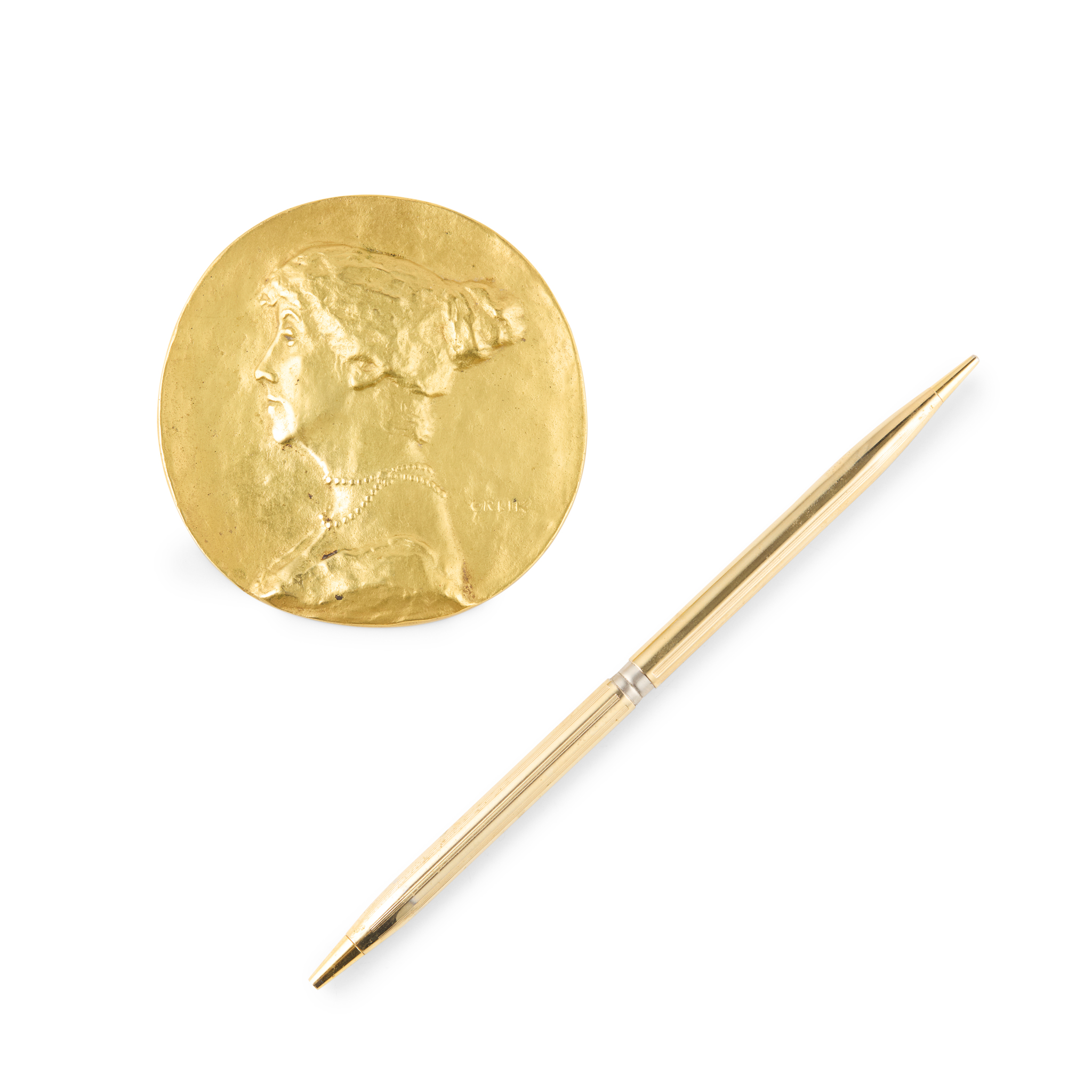 GILT BRONZE PORTRAIT MEDALLION, SIGNED ORLIK