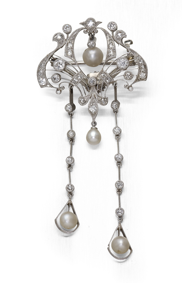 A Belle Epoque pearl and diamond brooch,