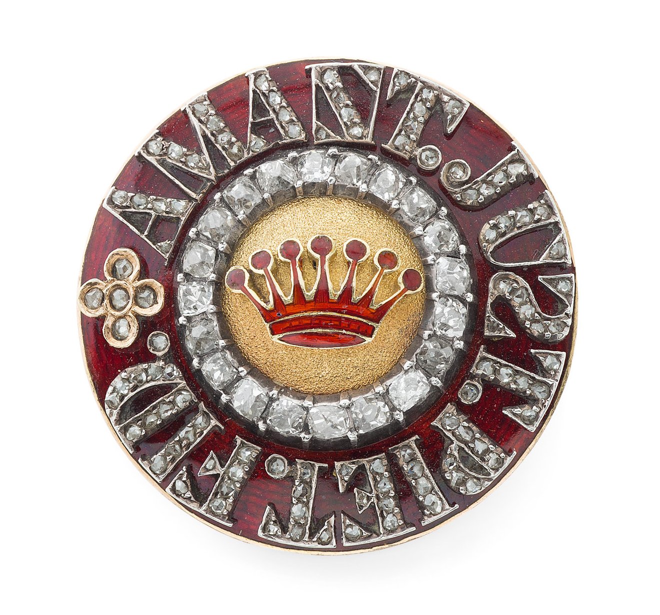 A gold, enamel and diamond set brooch