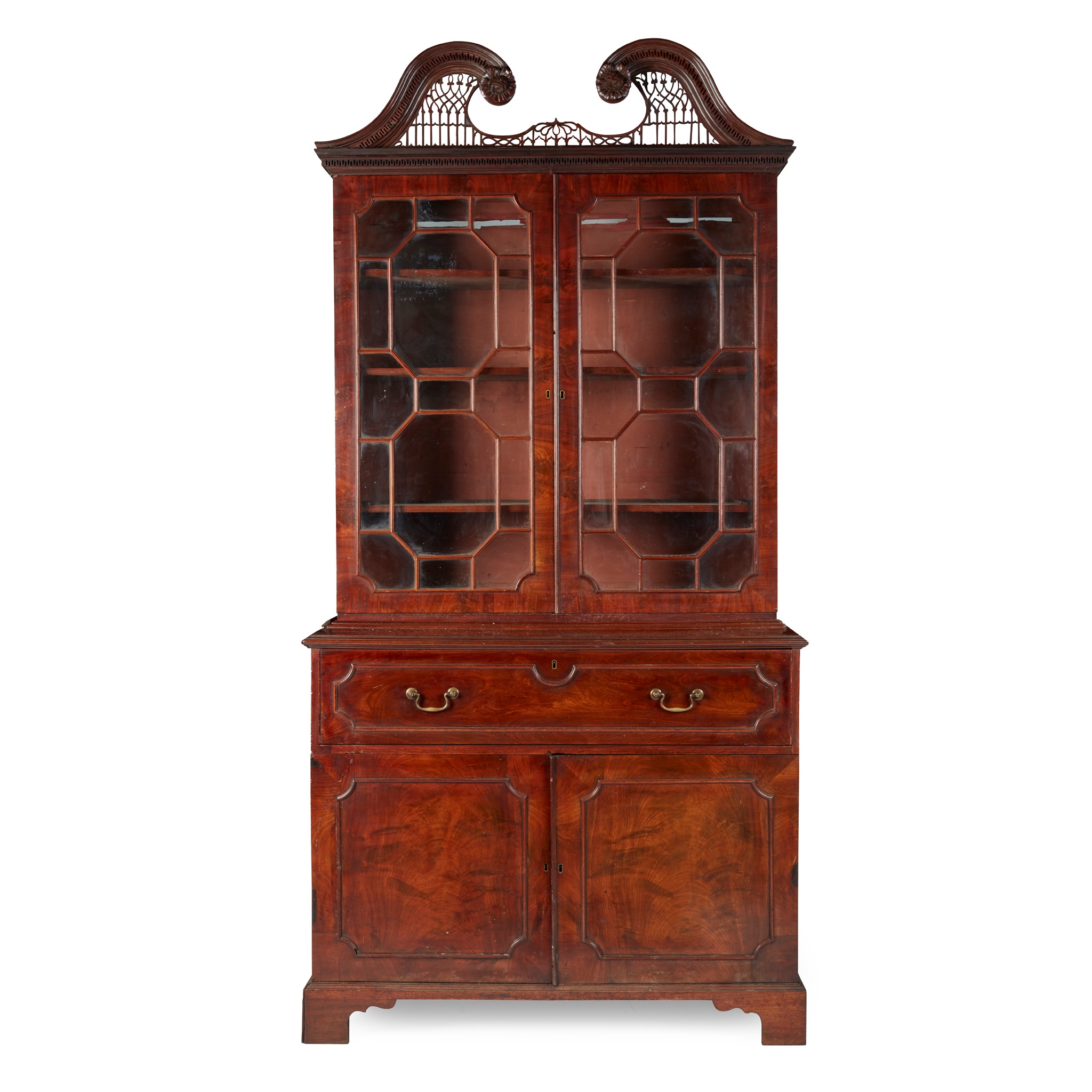 EARLY GEORGE III MAHOGANY BUREAU BOOKCASE, IN THE MANNER OF THOMAS CHIPPENDALE