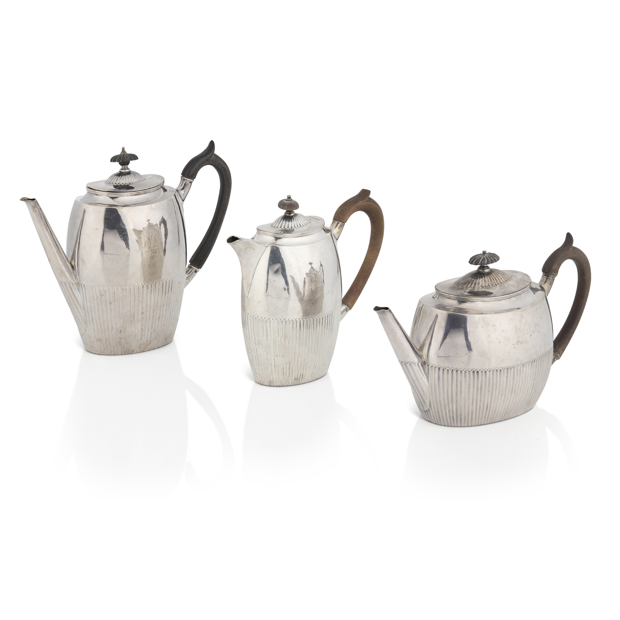 A LATE VICTORIAN TEAPOT, WATER POT AND COFFEE POT