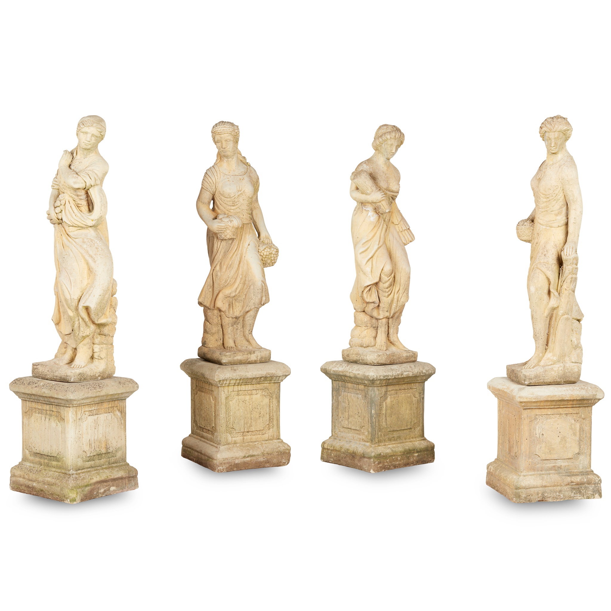 SET OF FOUR POURED STONE FIGURES OF THE SEASONS