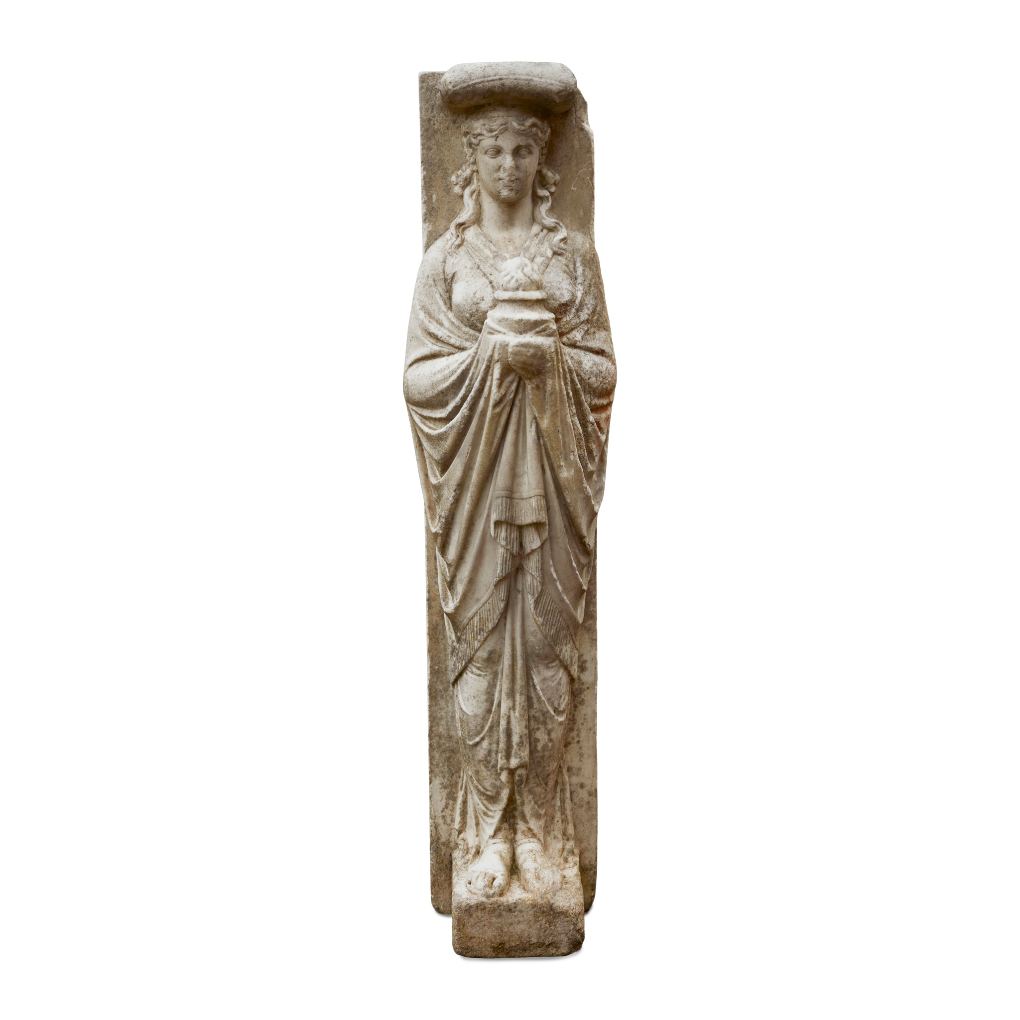 CARVED STATUARY MARBLE CARYATID FIREPLACE JAMB