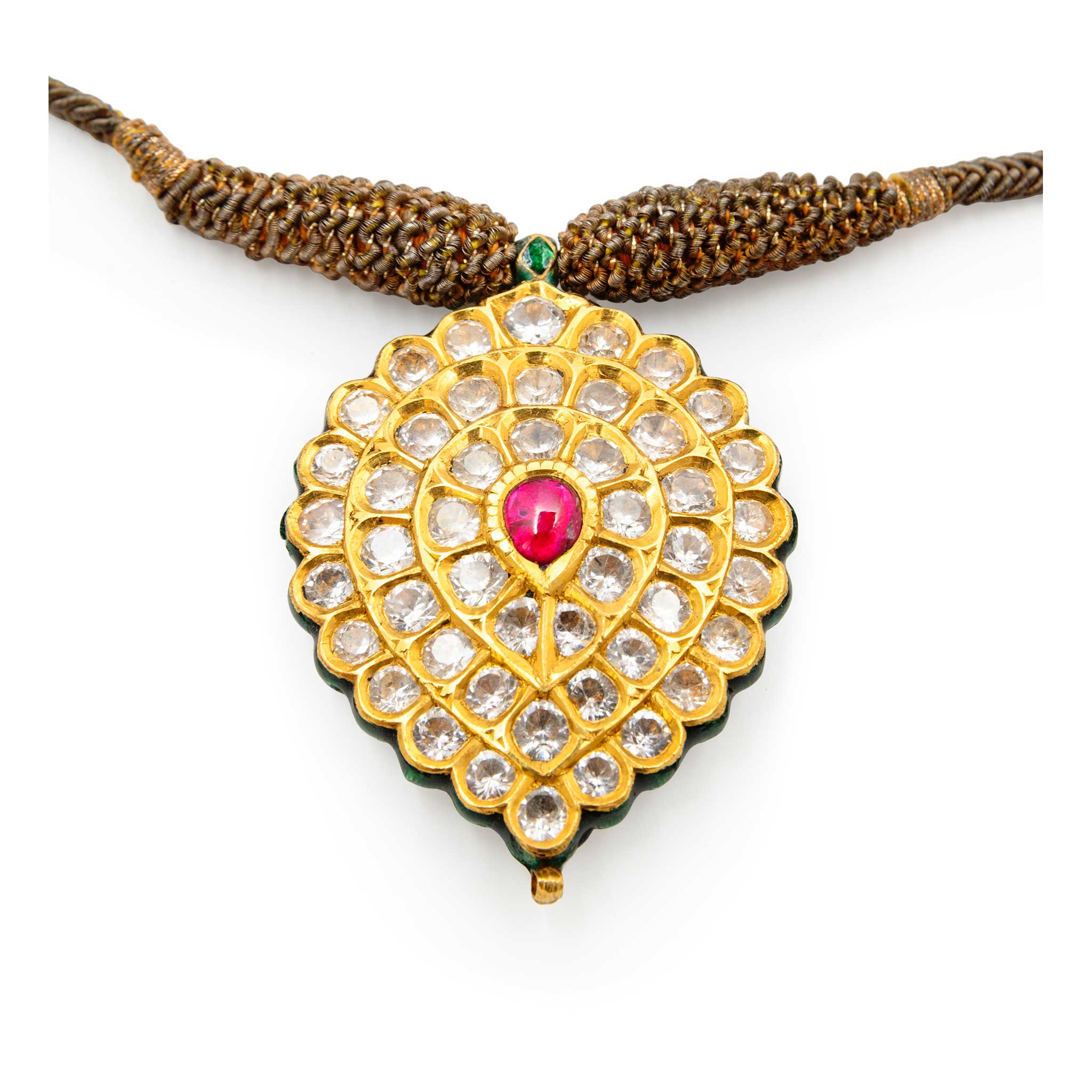 A GEM-SET AND ENAMEL GOLD PENDANT NECKLACE