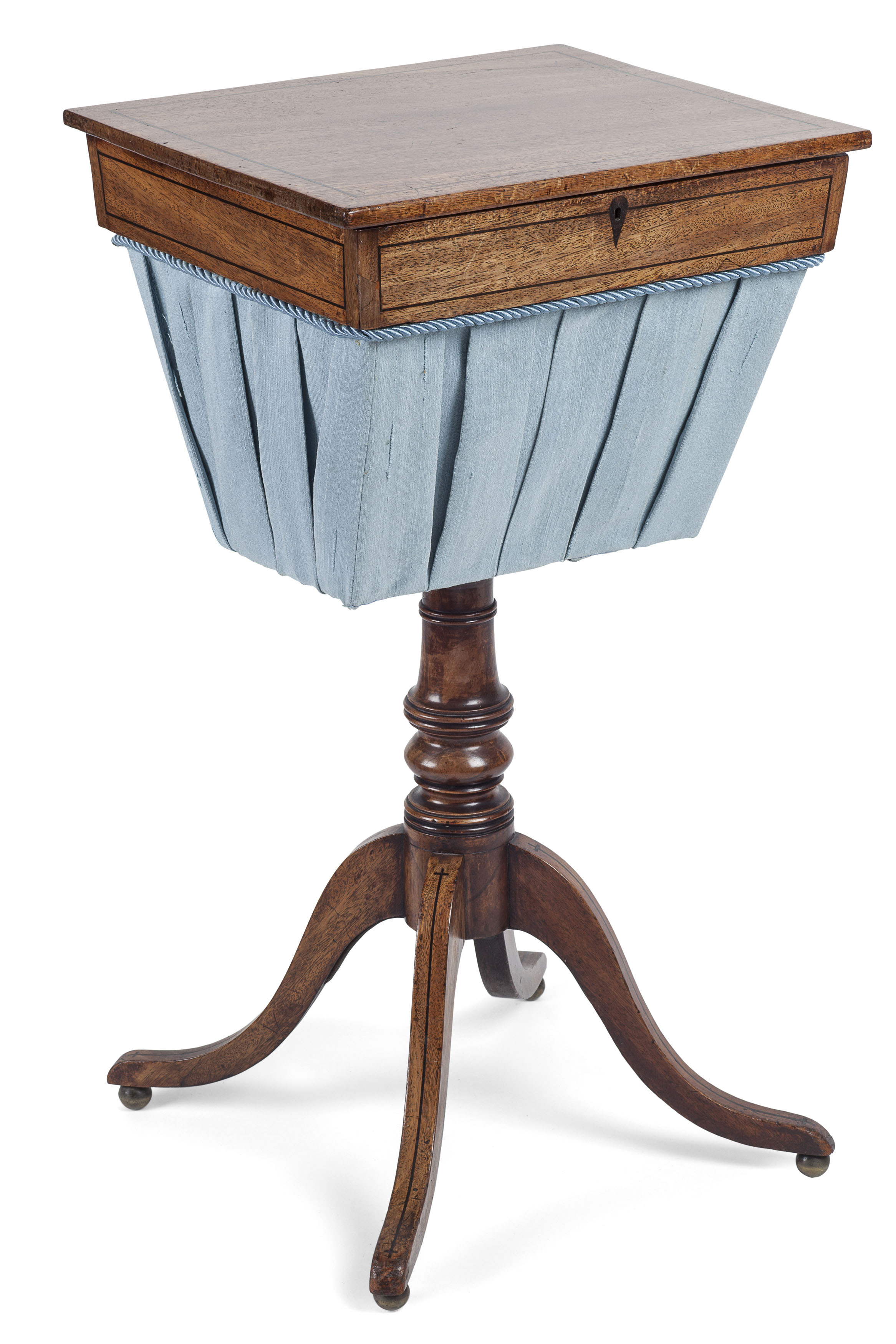 REGENCY MAHOGANY AND EBONY STRUNG WORK TABLE