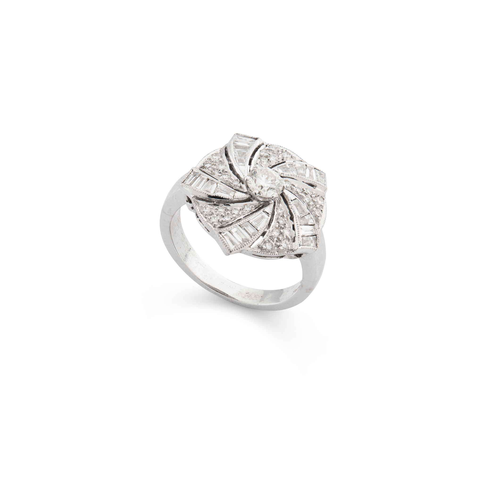 A diamond swirl ring