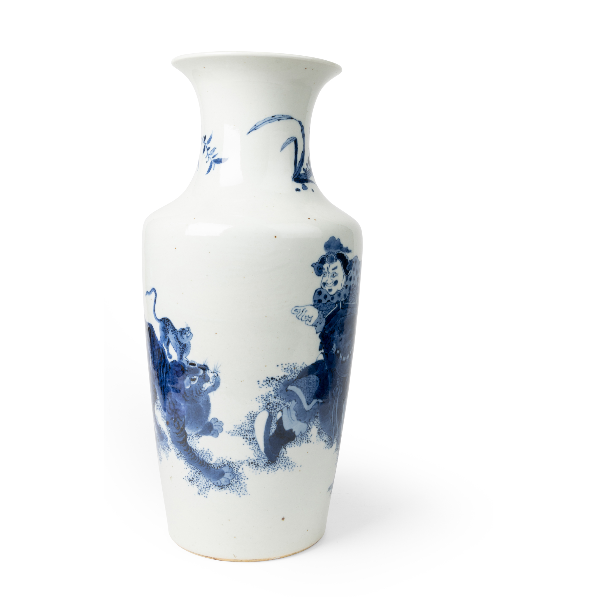 LARGE BLUE AND WHITE 'WUSONG FIGHTING TIGER' VASE