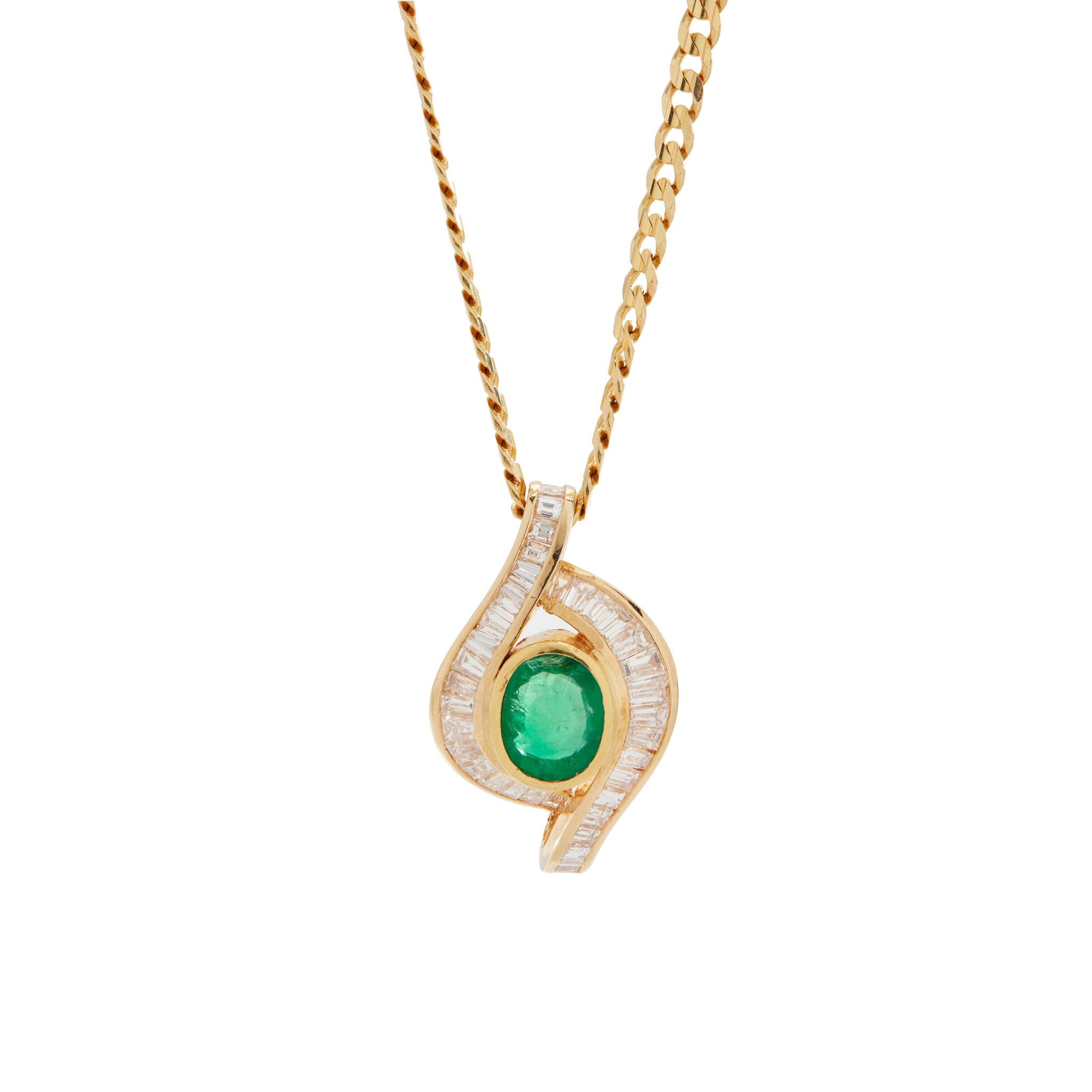 An emerald and diamond pendant