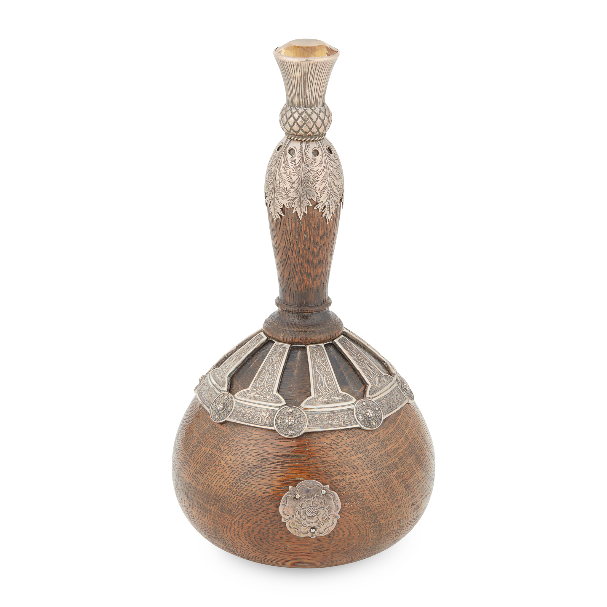 A Masonic ceremonial silver mounted wooden mallet