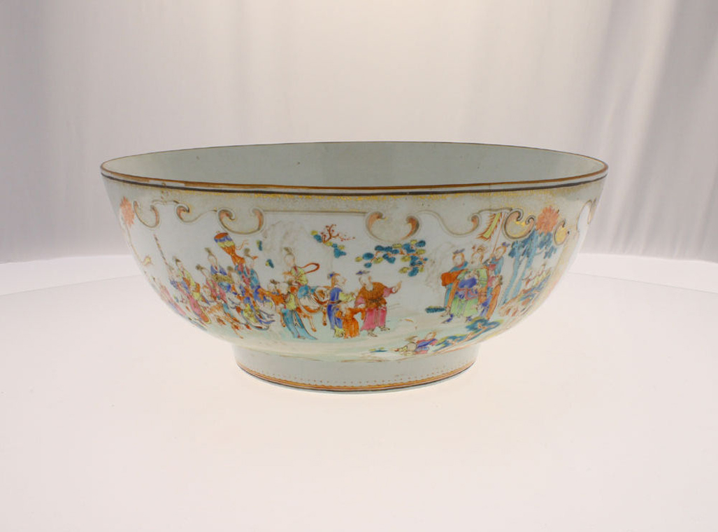 A large 18th century Chinese famille rose punch bowl