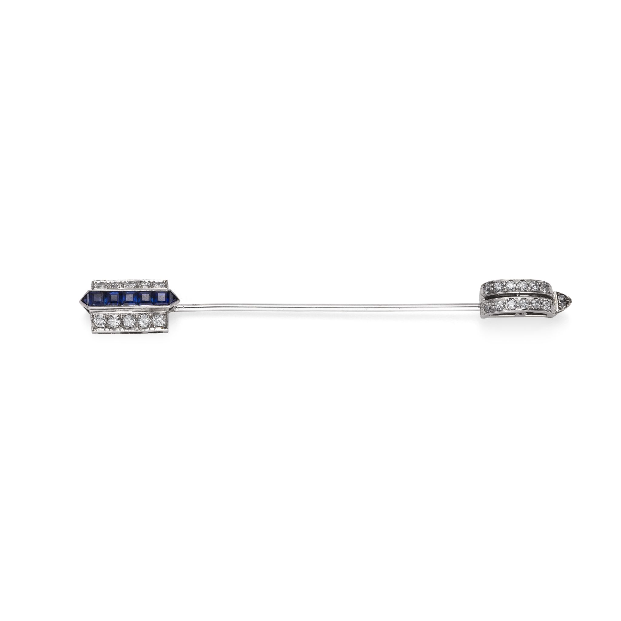 An Art Deco sapphire and diamond jabot pin, 1930s