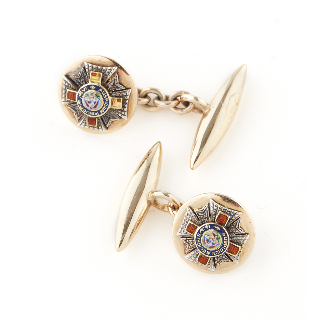ORDER OF ST MICHAEL & ST GEORGE - A pair of 9ct gold enamel cufflinks