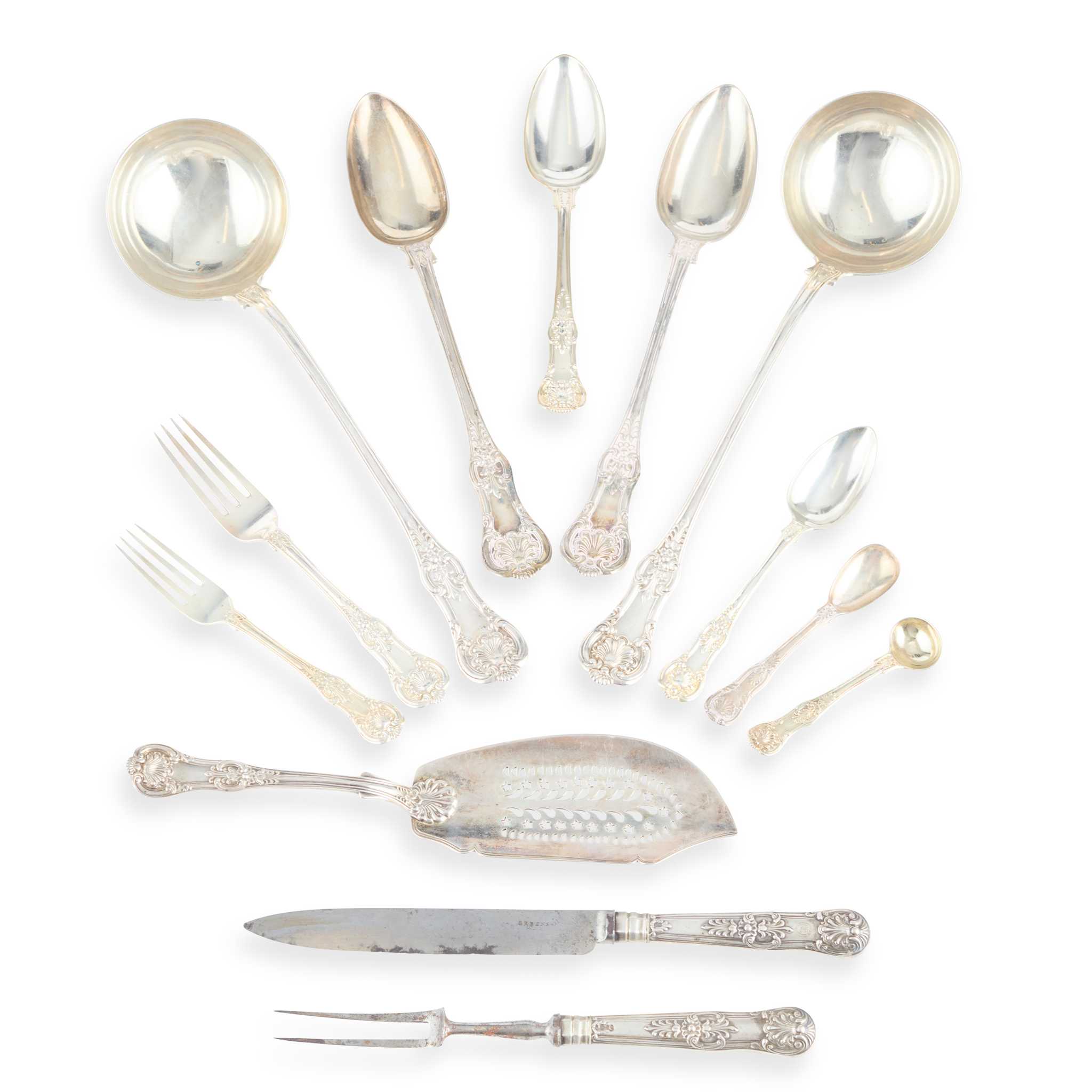 A WILLIAM IV MATCHED DOUBLE STRUCK KING'S HONEYSUCKLE PATTERN CANTEEN