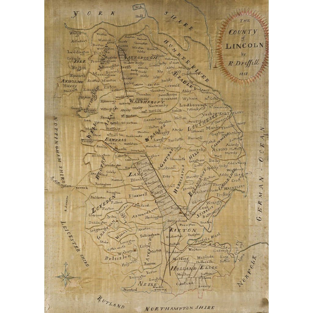 LINCOLNSHIRE - EMBROIDERED SILK MAP