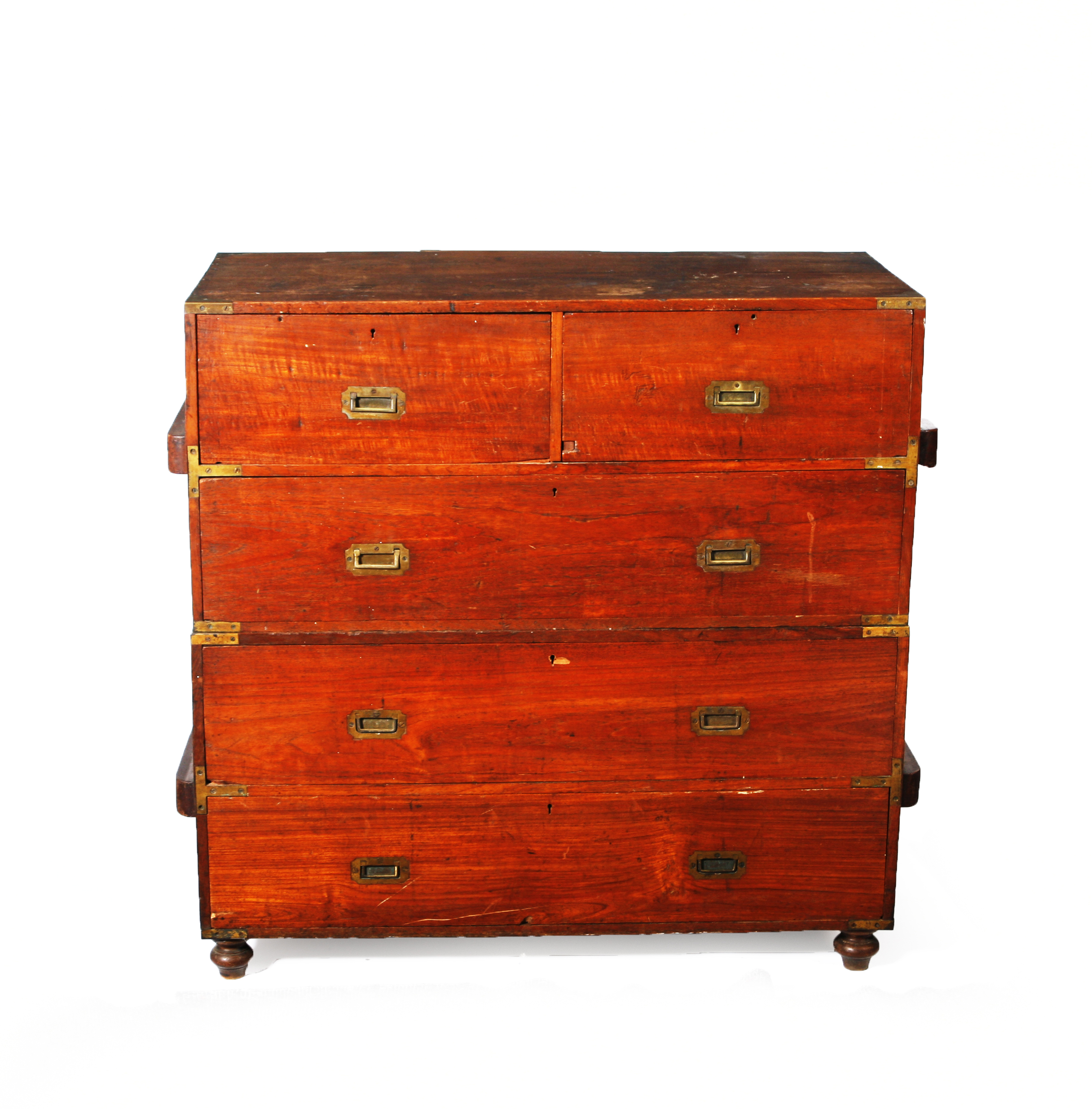TEAK AND BRASS BOUND CAMPAIGN CHEST