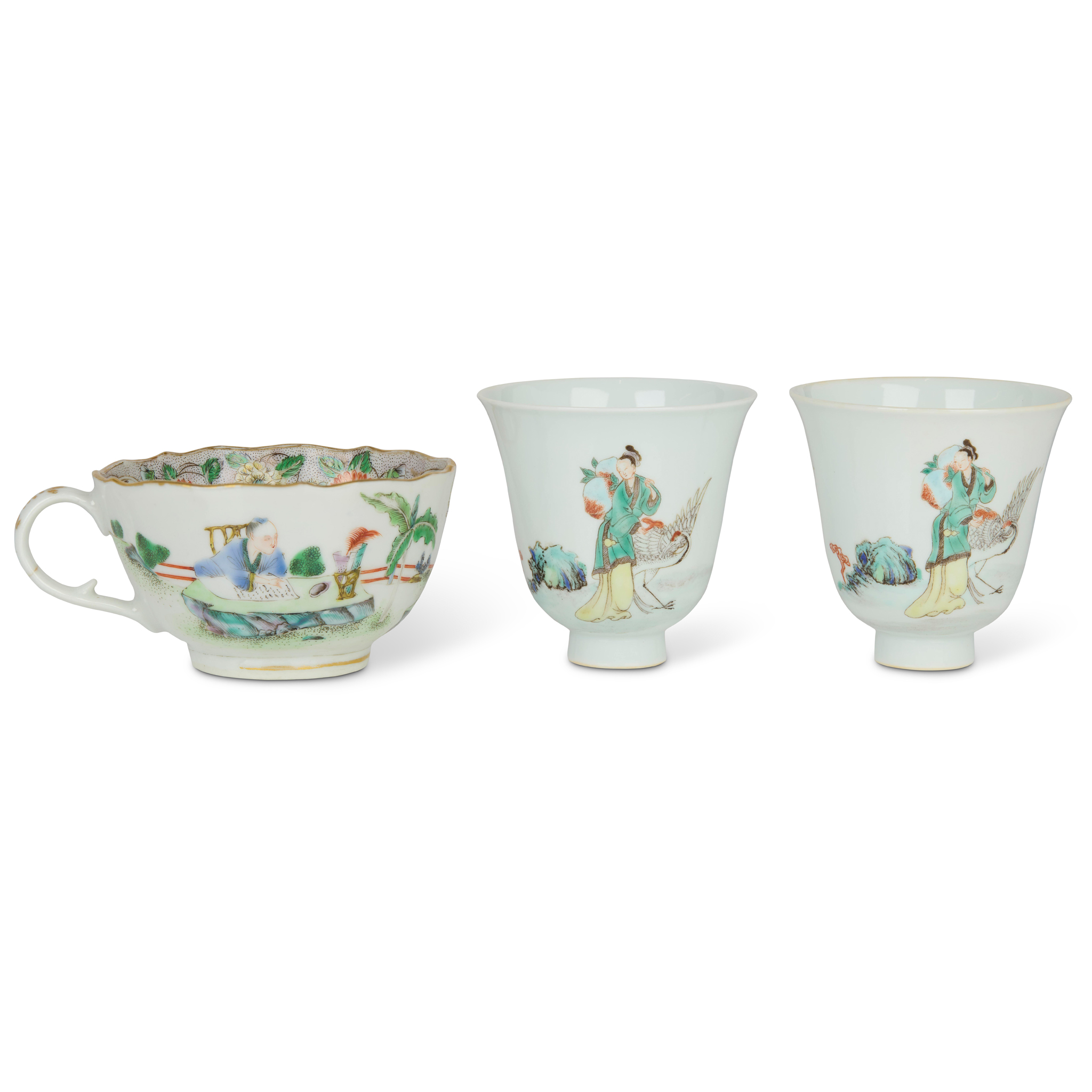 GROUP OF THREE CHINESE FAMILLE VERTE CUPS