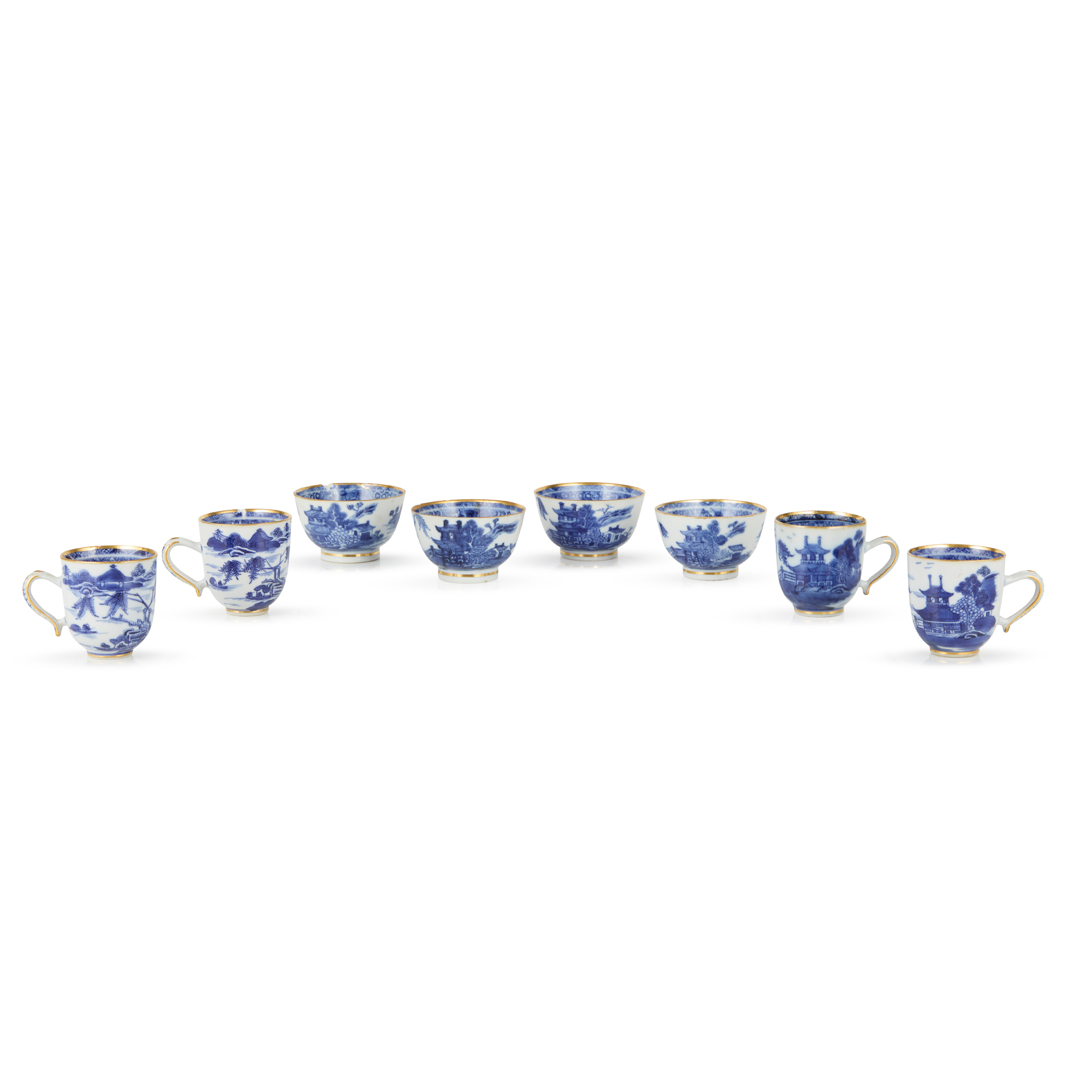GROUP OF EIGHT CHINESE BLUE AND WHITE 'LANDSCAPE' CUPS