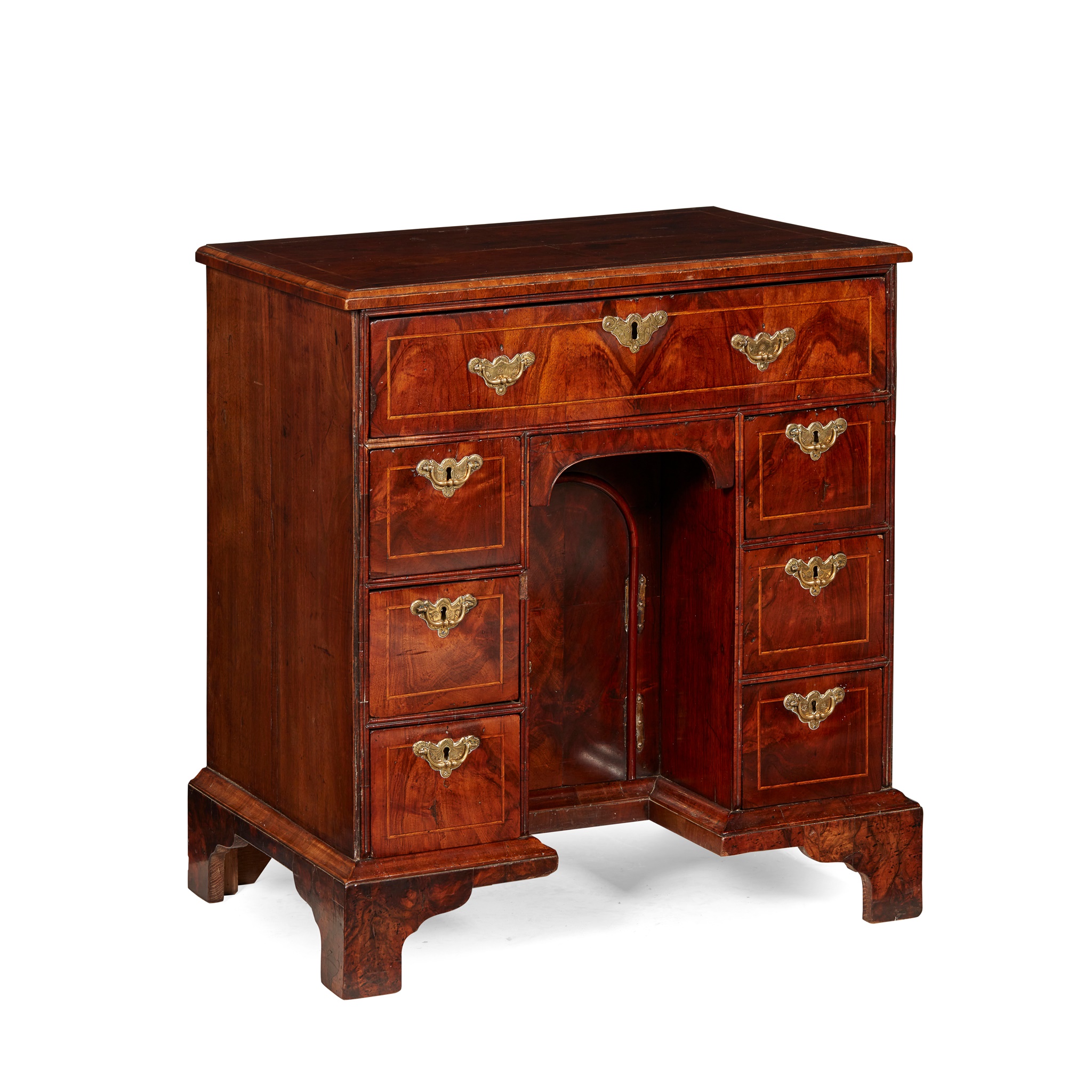 GEORGE II WALNUT AND LINE INLAID KNEEHOLE DRESSING TABLE