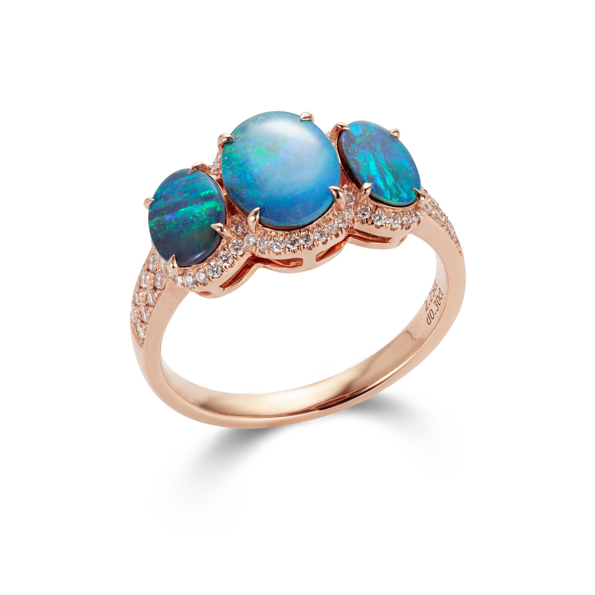 An opal and diamond three-stone ring