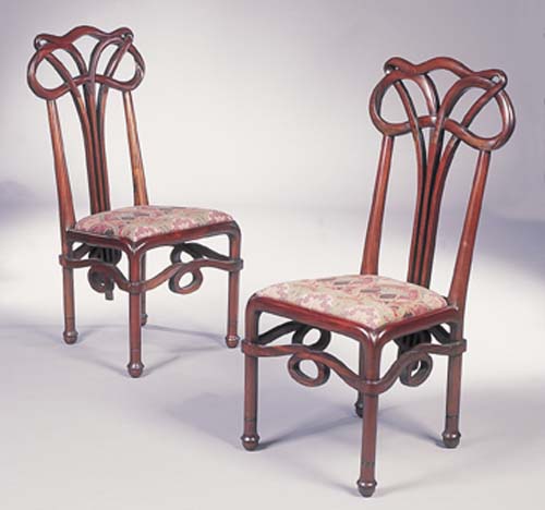 A set of six continental Art Nouveau mahogany dining chairs