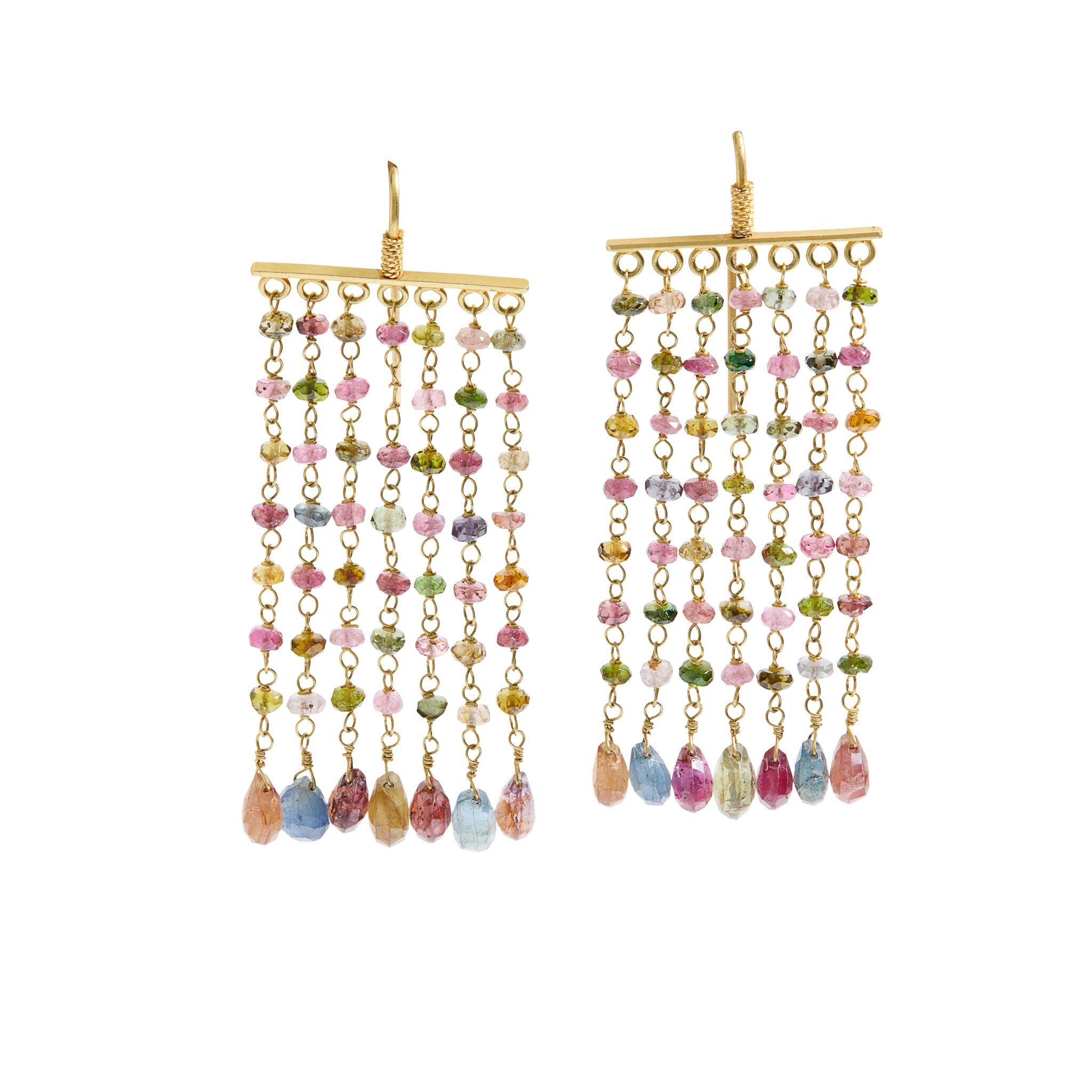 A Pair of Coloured Sapphire Pendent Earrings