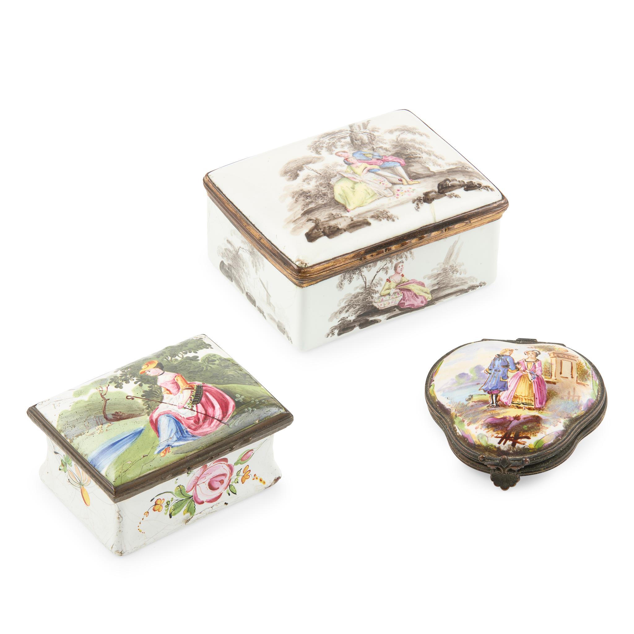 FOUR ENGLISH ENAMEL PATCH BOXES