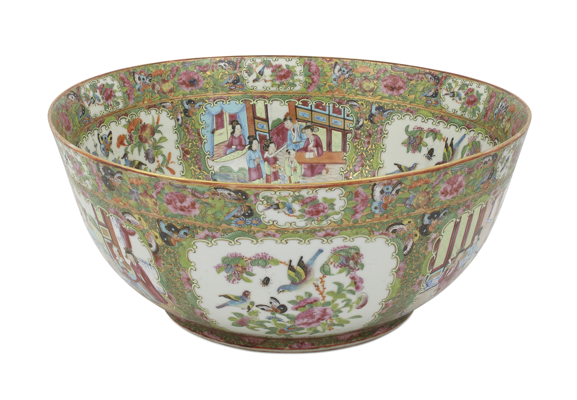 LARGE CANTON ROSE MEDALLION PUNCH BOWL