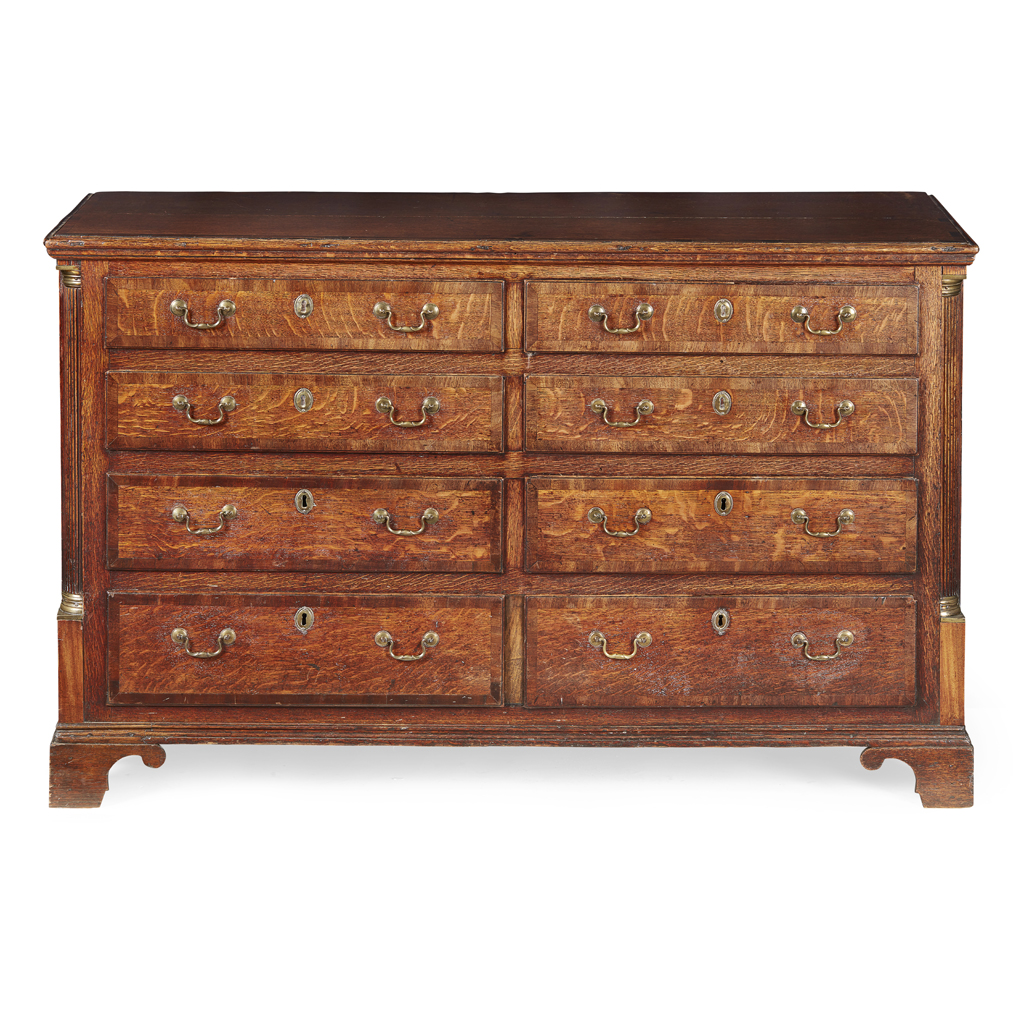 GEORGE III OAK AND WALNUT DOUBLE CHEST OF DRAWERS