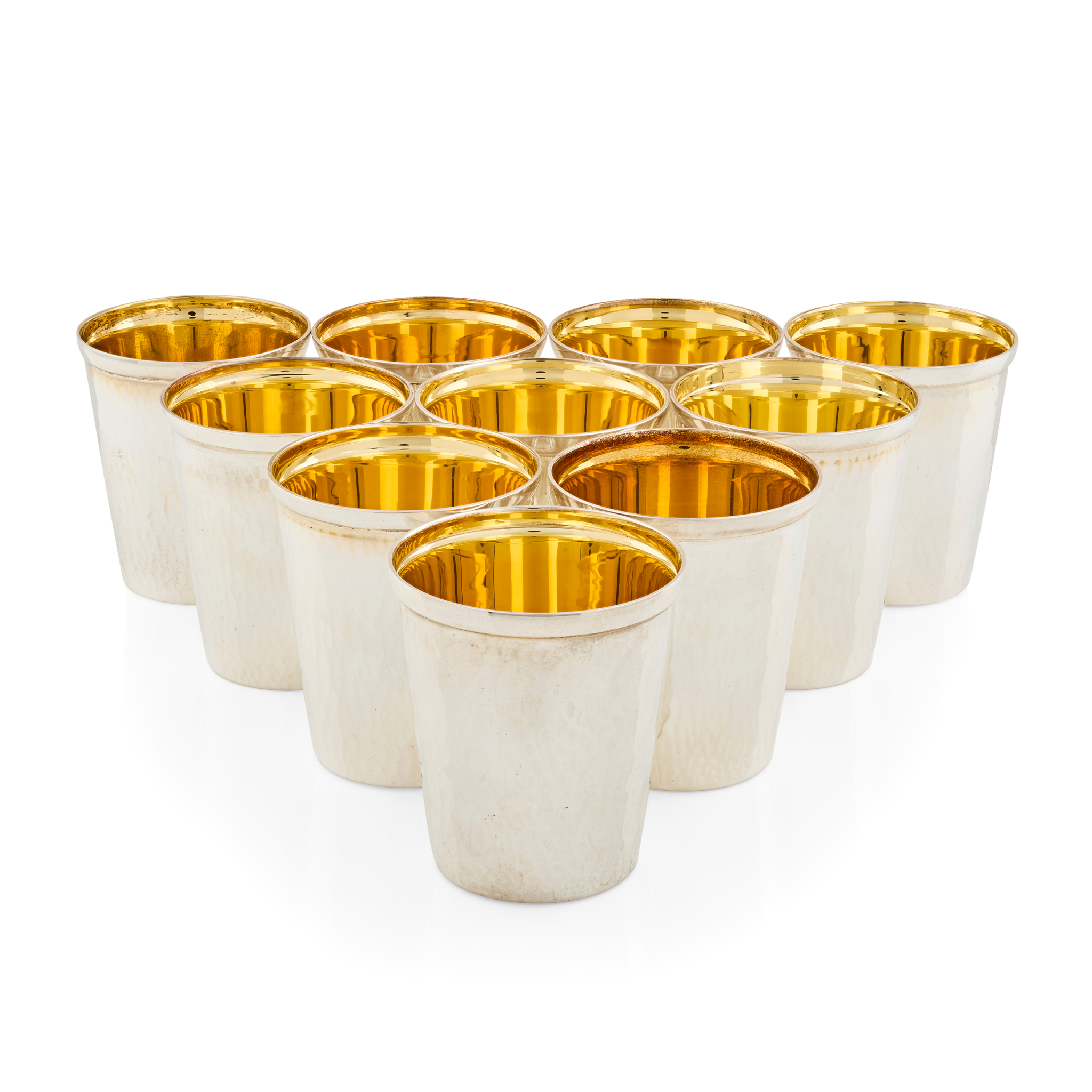 SET OF TEN CONTEMPORARY SILVER PLANISHED BEAKERS