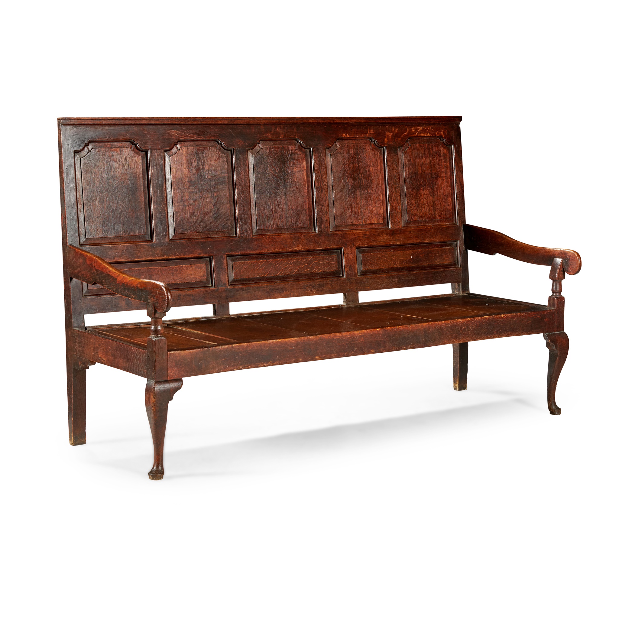 GEORGE III OAK FIVE PANEL SETTLE