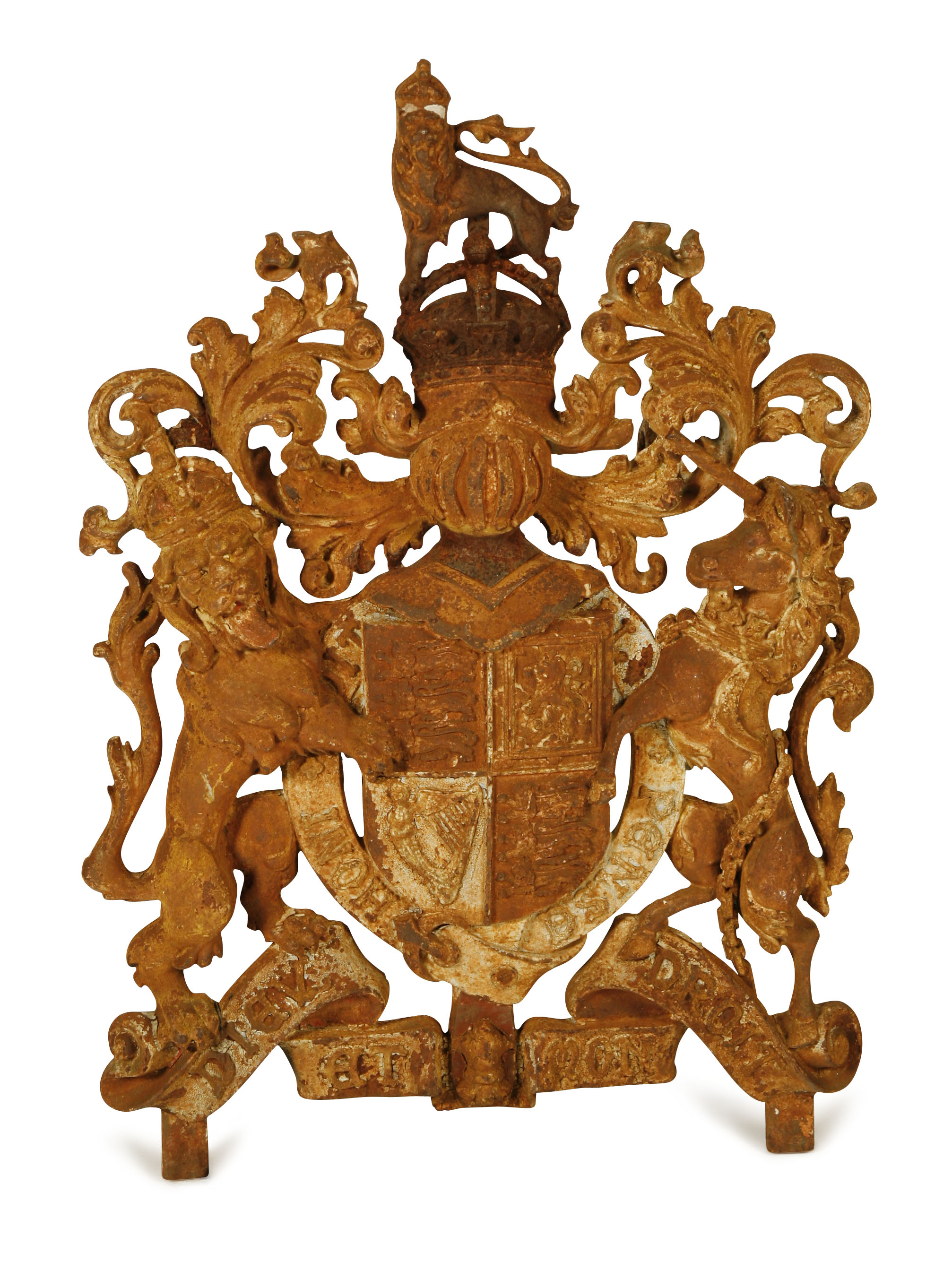 IMPRESSIVE VICTORIAN CAST IRON ROYAL COAT OF ARMS