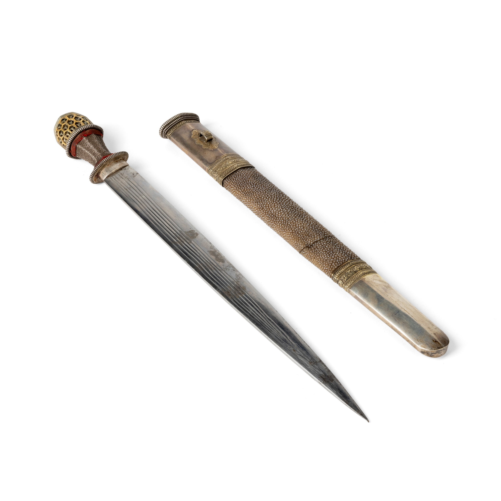 TIBETAN PARCEL-GILT-SILVER IRON KNIFE