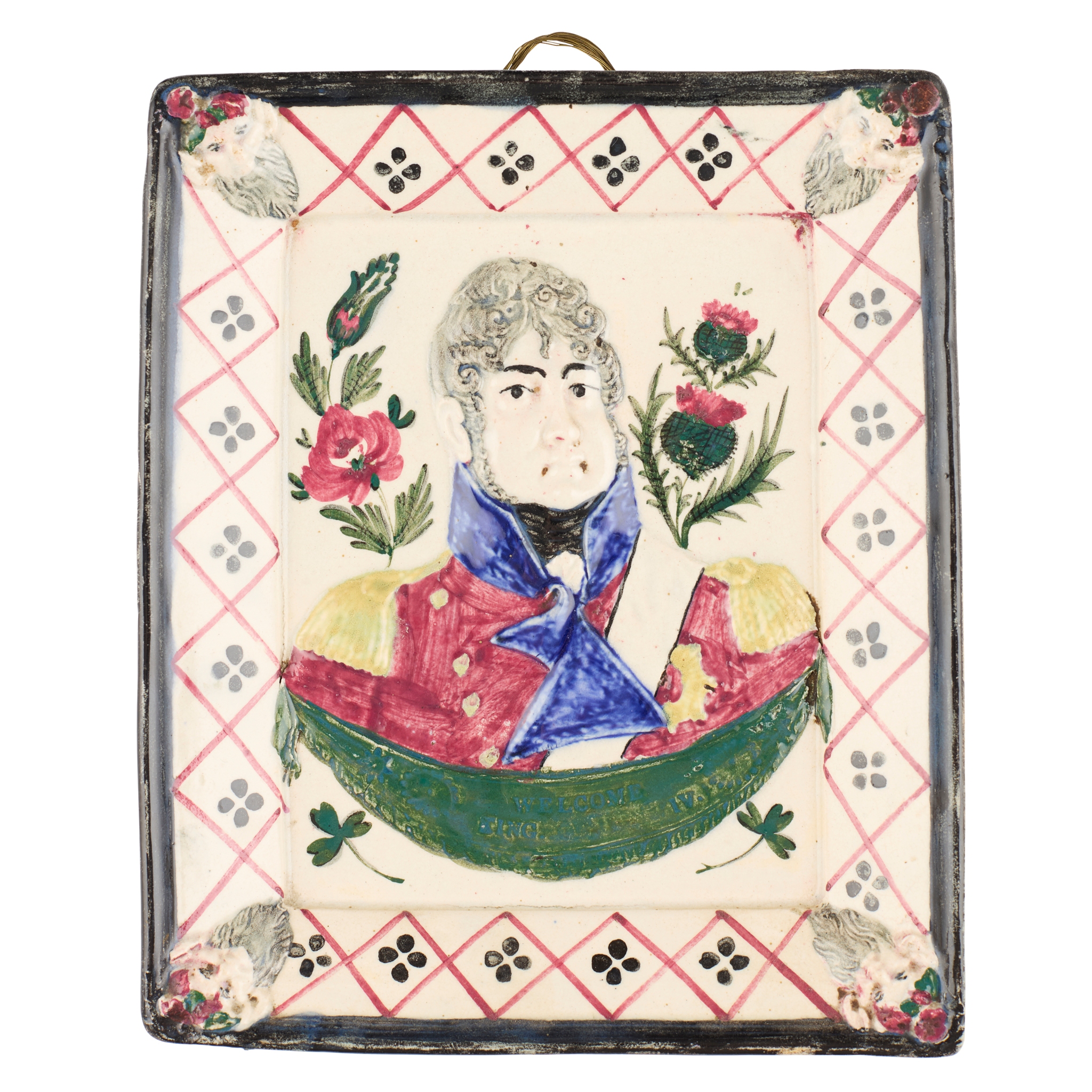 A SCOTTISH POTTERY RATHBONE'S OF PORTOBELLO COMMEMORATIVE PLAQUE DEPICTING GEORGE IV
