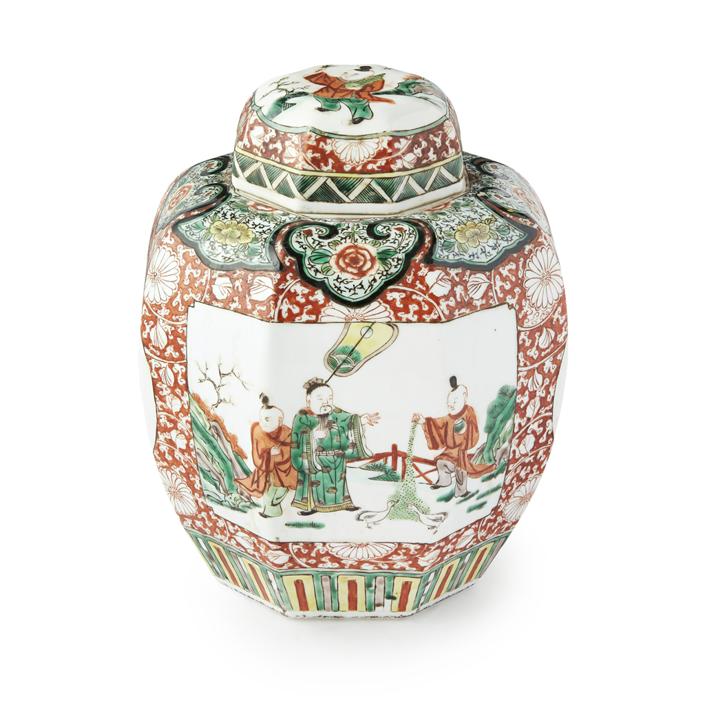 FAMILLE VERTE OCTAGONAL GINGER JAR AND COVER