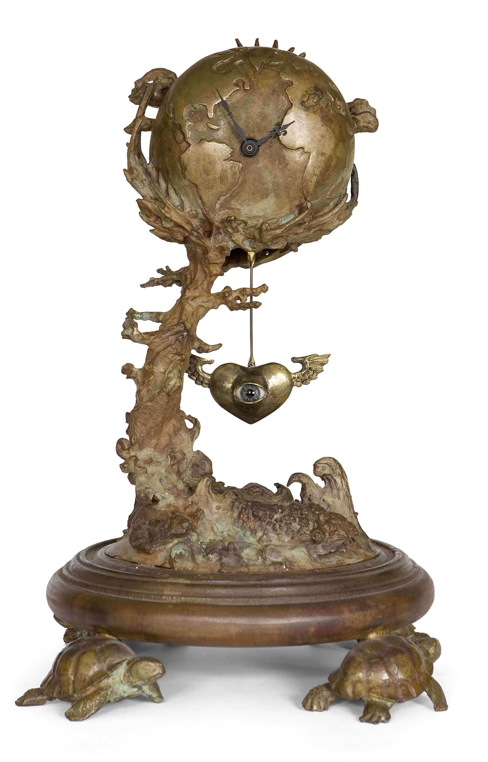 PATINATED BRONZE GLOBE MANTEL CLOCK