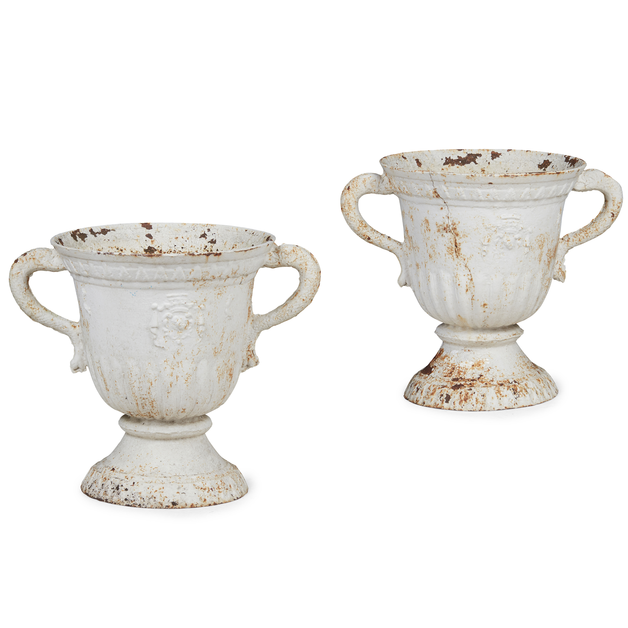 PAIR OF FRENCH PAINTED CAST IRON URNS