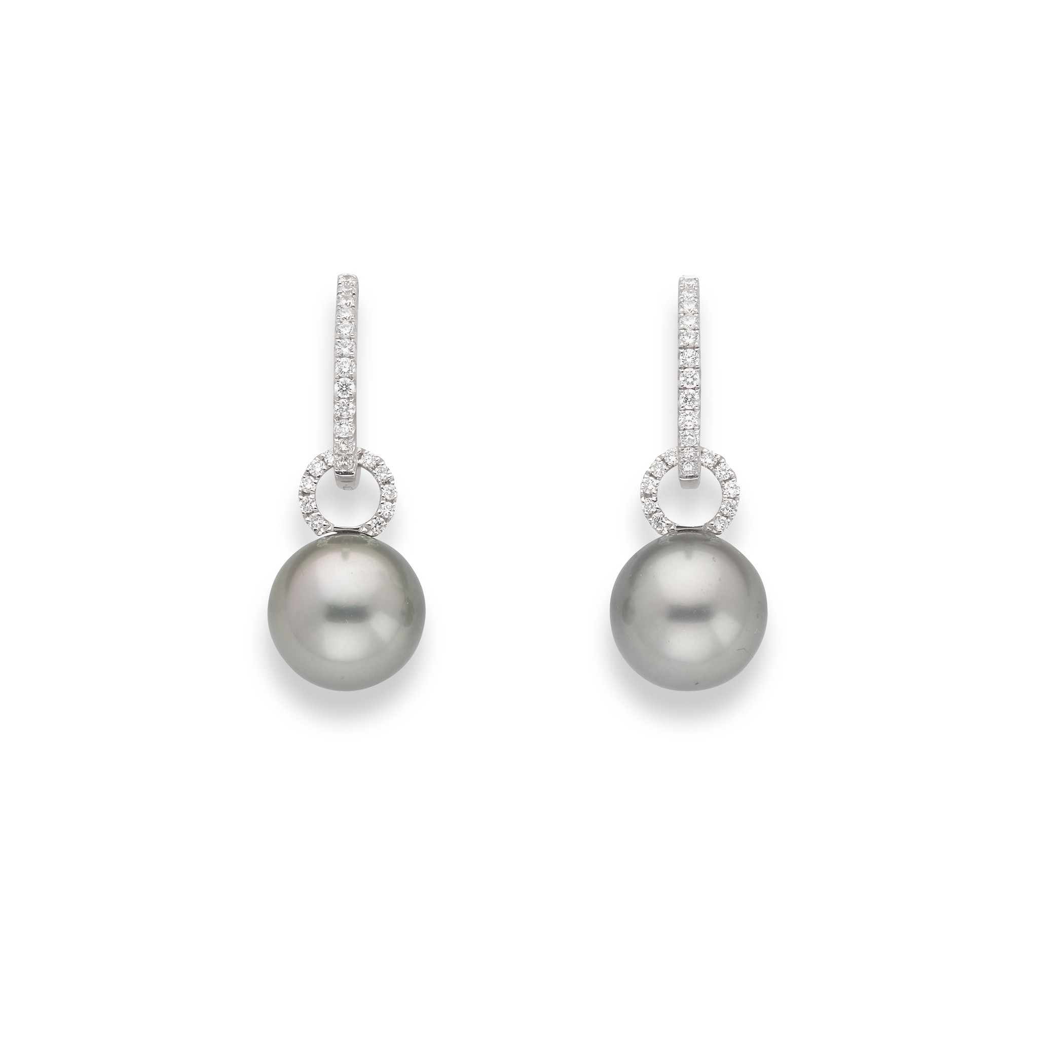 A pair of 18ct white gold Tahitian pearl and diamond earrings