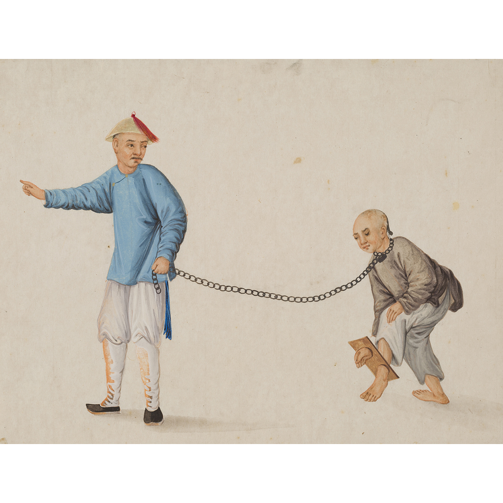 EIGHT PITH PAPER PAINTINGS DEPICTING PUNISHMENT AND TORTURE