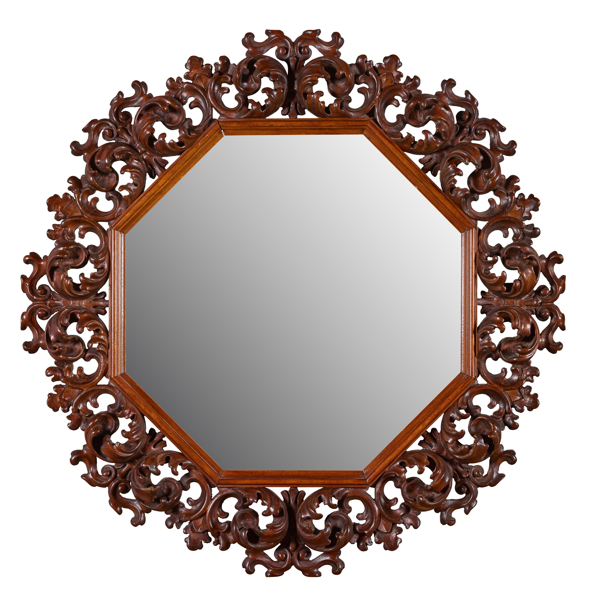 BAROQUE STYLE CARVED WALNUT MIRROR